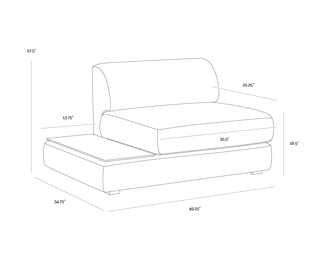 Sunpan Furniture - Harmony Modular - Armless Chair - Left Shelf