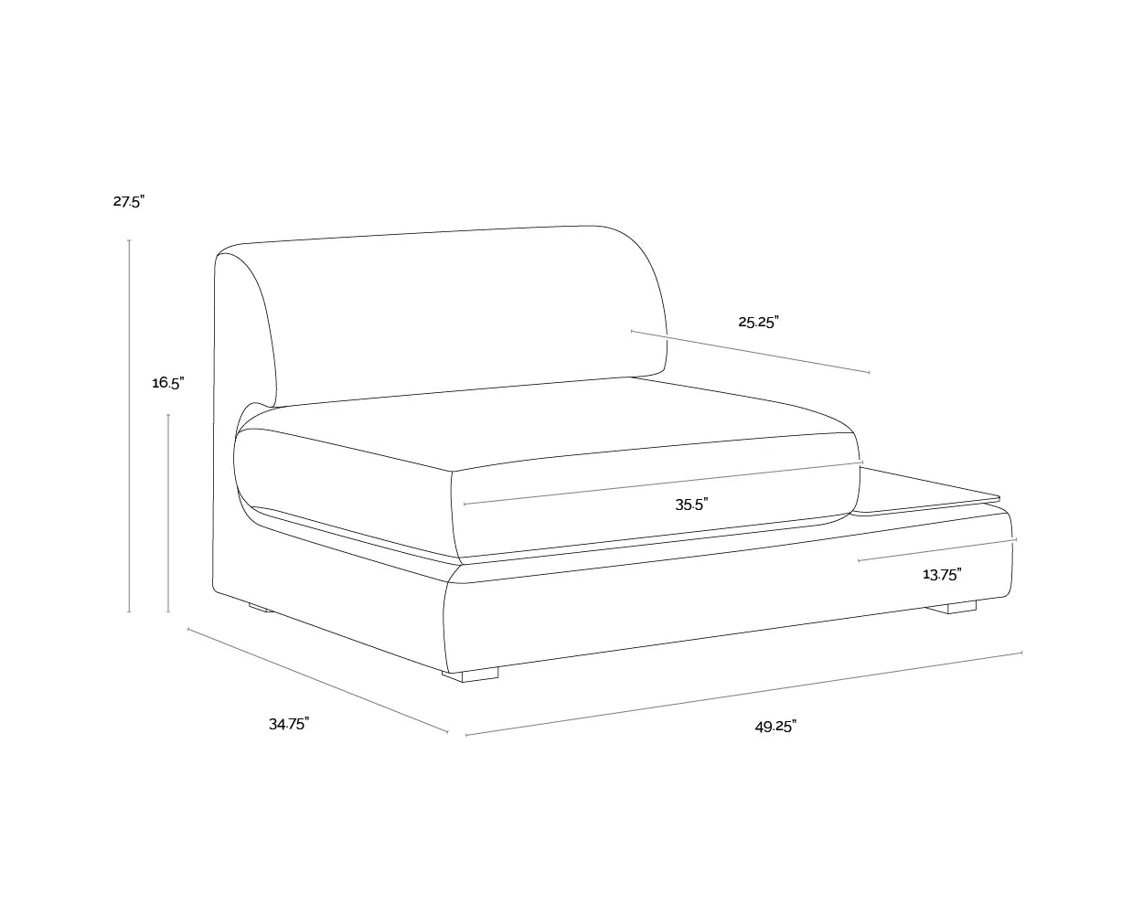 Sunpan Furniture - Harmony Modular - Armless Chair - Right Shelf