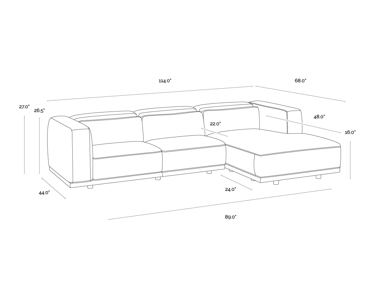 Sunpan Furniture - Beau Sofa Chaise - Raf