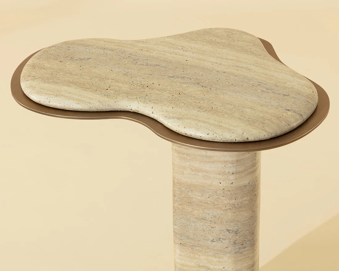 Sunpan Furniture - Isola End Table - Travertine Look