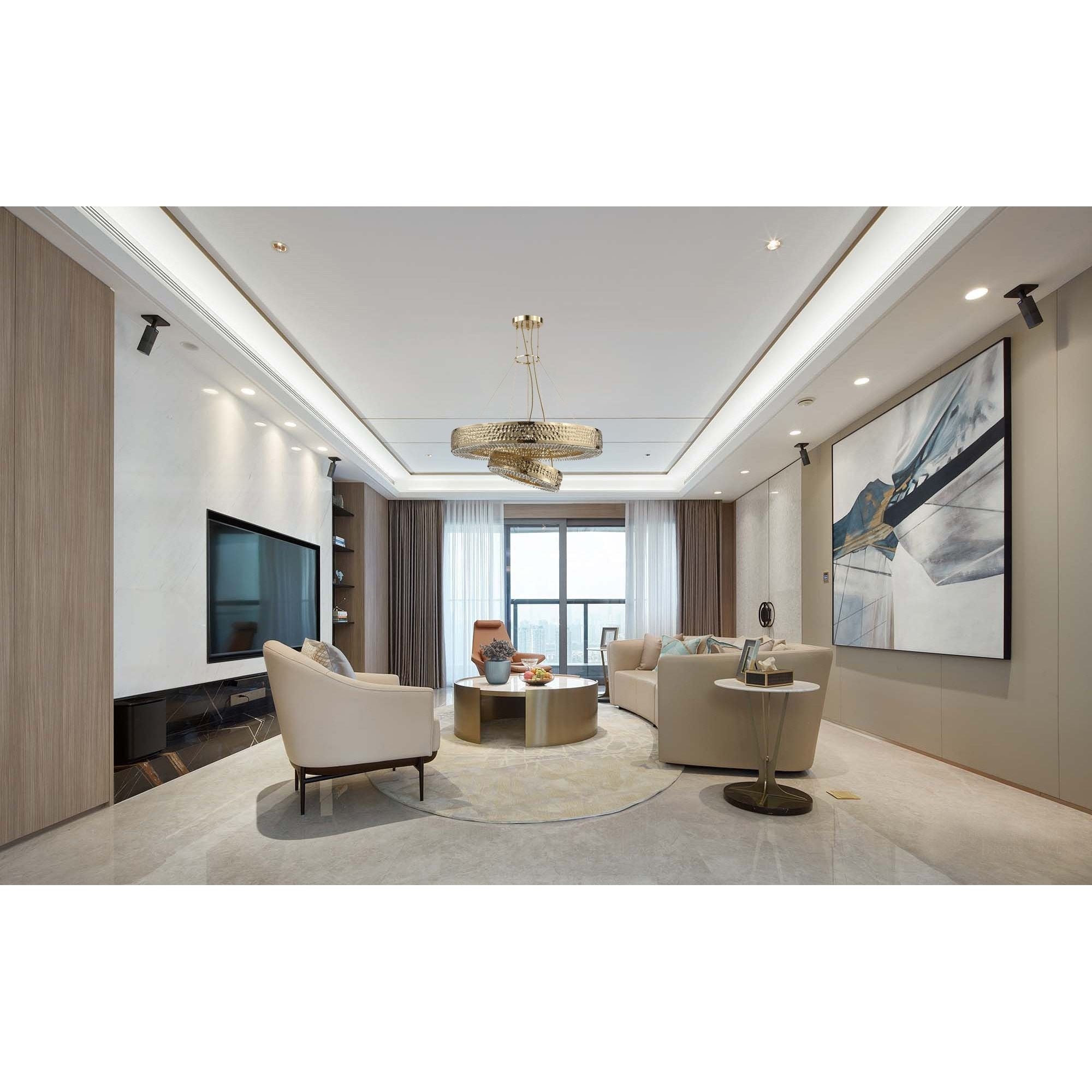 Ambrosi 2-Tier  Round Brass Crystal Ring Chandelier - Italian Concept - 