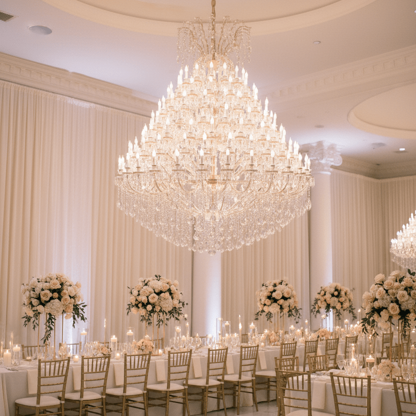 144 Light Huge Maria Theresa Crystal Chandelier in romantic wedding space