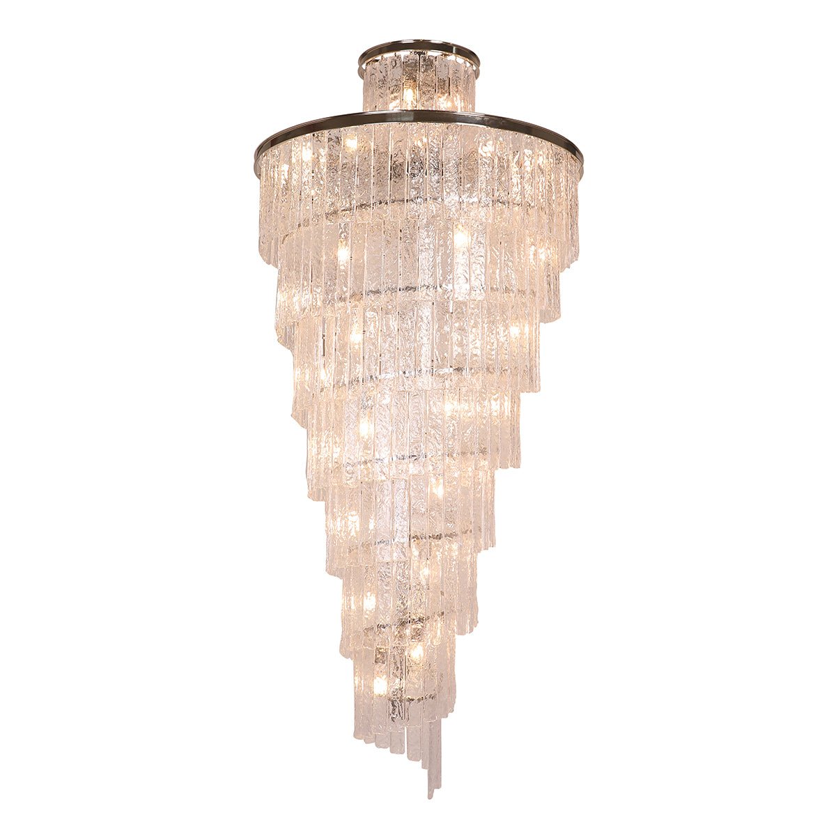 Seline Spiral Tiered/ Layered Cracked Textured Glass Chandelier - Italian Concept - 
