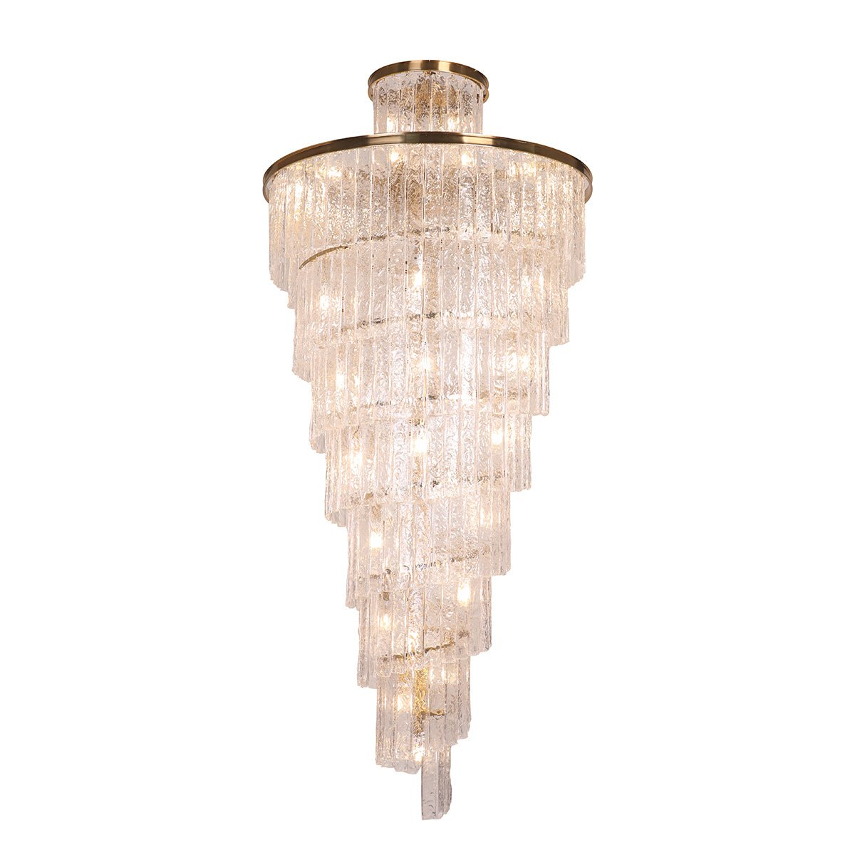 Seline Spiral Tiered/ Layered Cracked Textured Glass Chandelier - Italian Concept - 