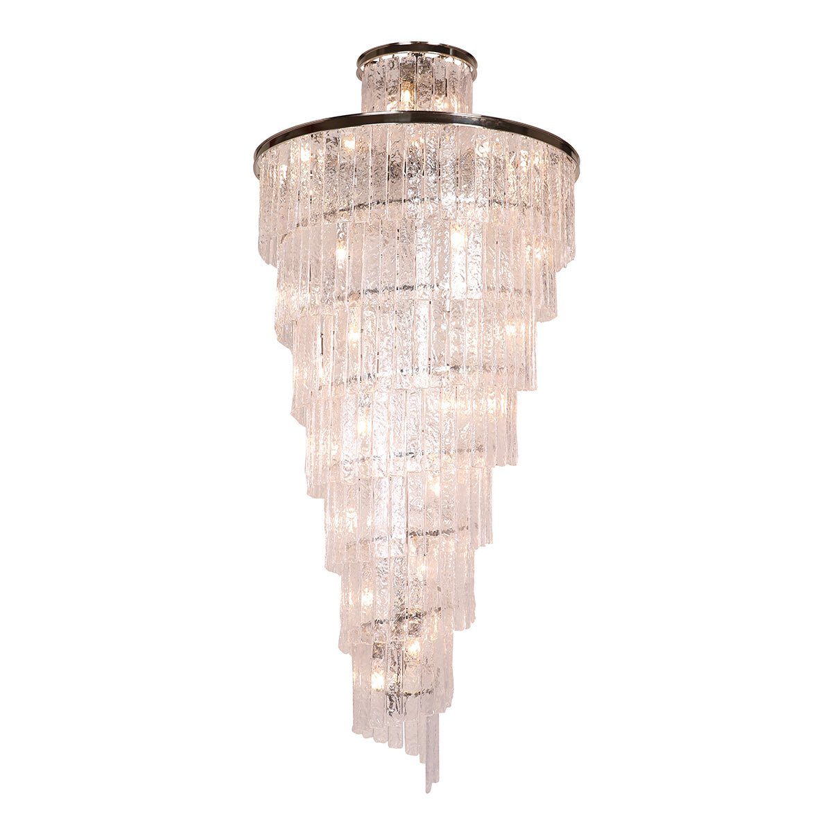 Seline Spiral Tiered/ Layered Cracked Textured Glass Chandelier - Italian Concept - 