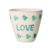 Ceramic Oval Cup with Hand-painted Green LOVE - 10.14 oz