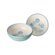 Ceramic Bowl with Hand-painted Blue Flowers - Green - 10.14 oz
