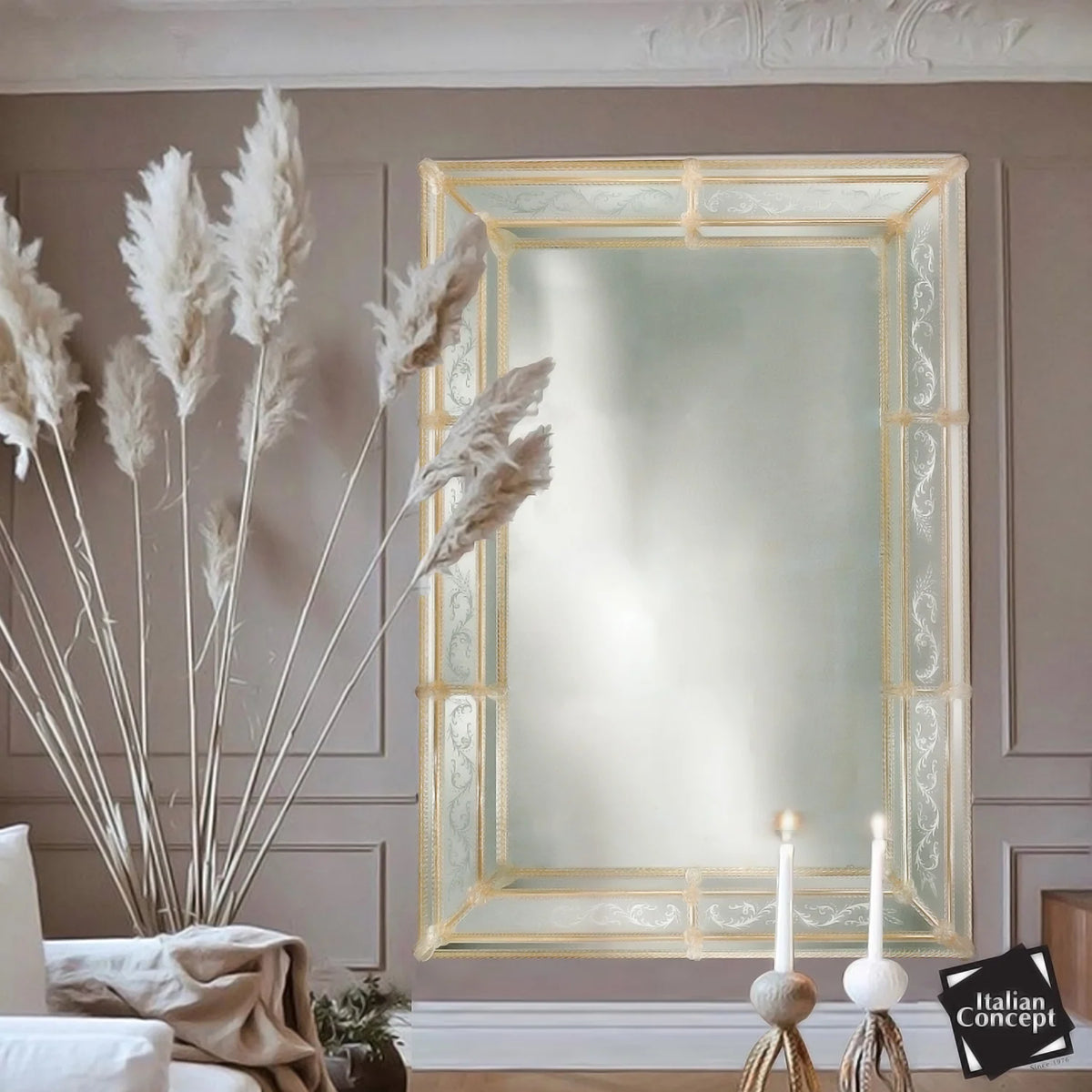 Alume Rectangle Mirror Murano Glass Gold