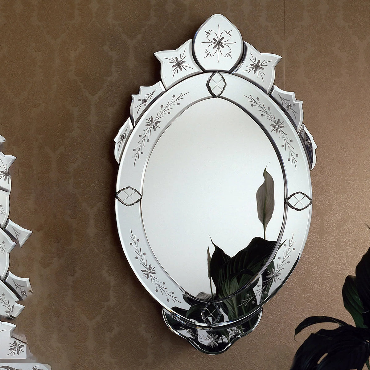 Oval Murano Glass Mirror In French Style