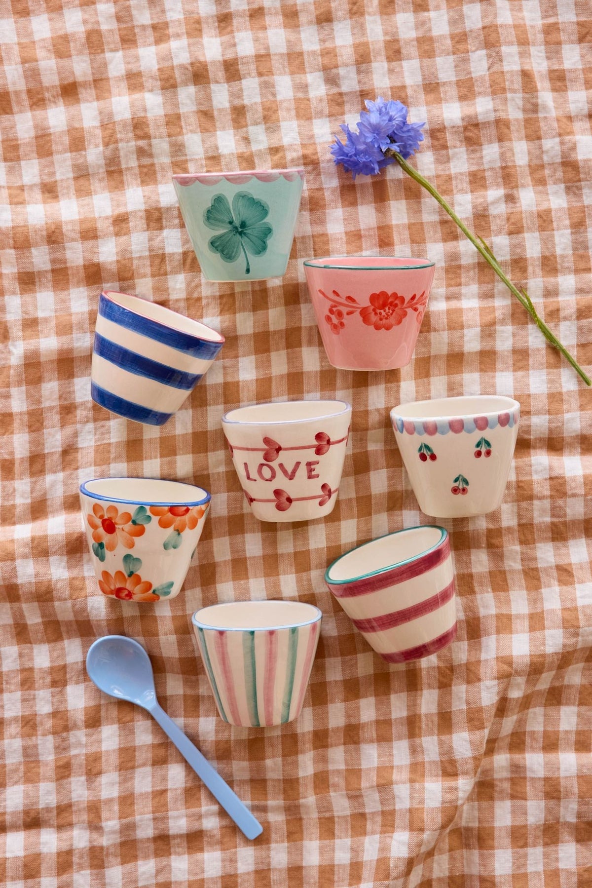 Ceramic Oval Espresso Cup with Hand Painted Good Luck Clover - 2.4 oz