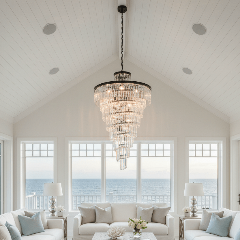 36" x 66" Spiral Chandelier in Coastal Great Room