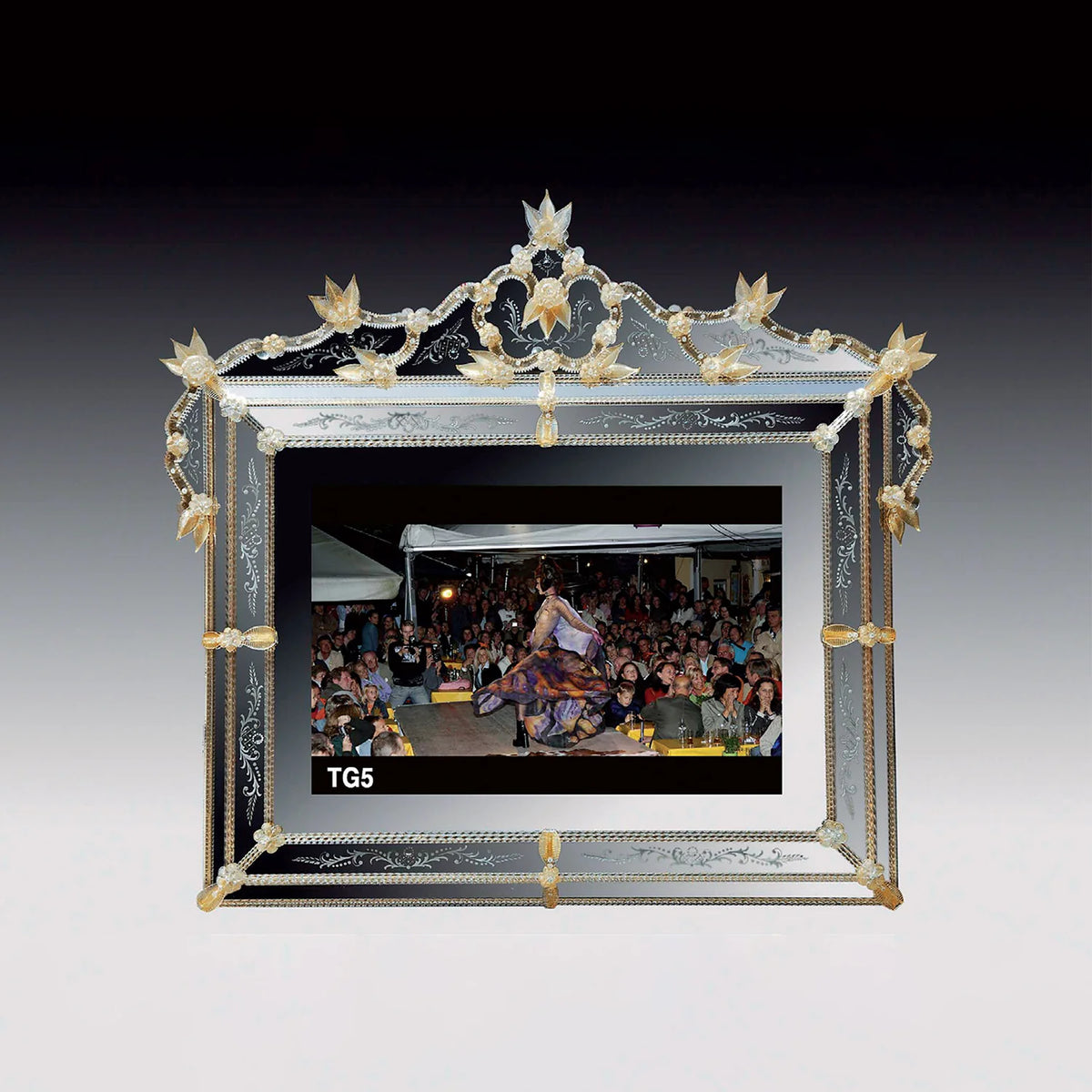Murano Glass Mirror, with 46” TV, in Venetian Style
