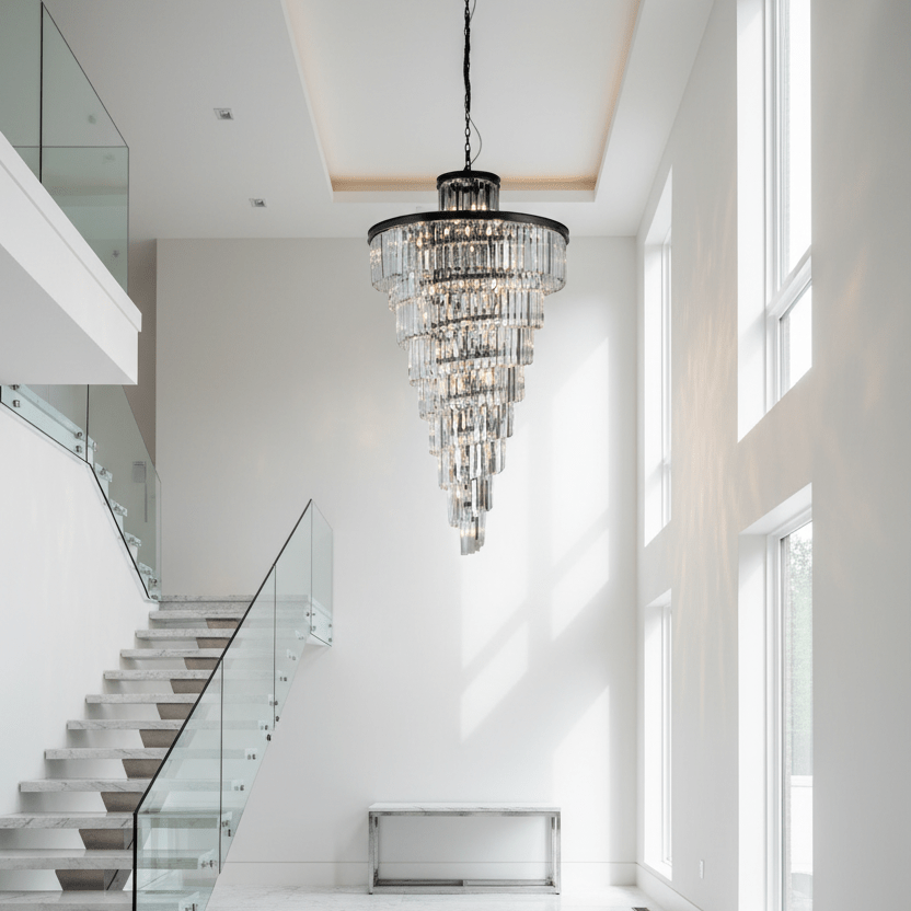 45" x 90" Chandelier in Modern Linear Foyer