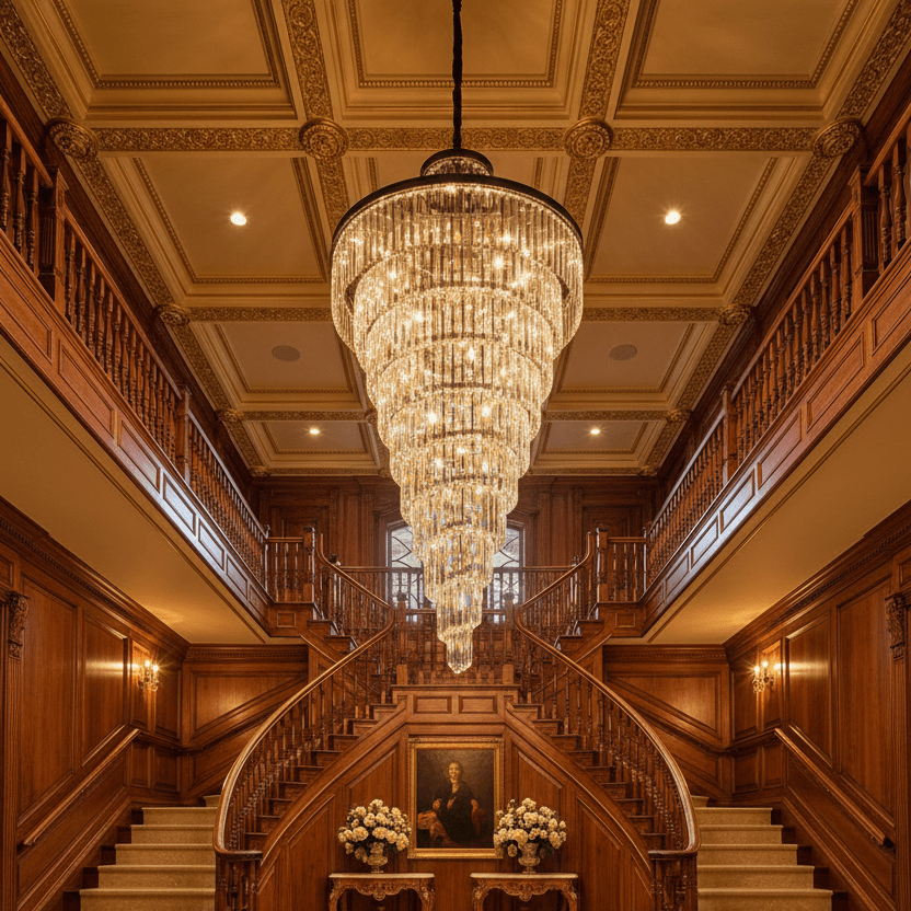 45" x 90" Chandelier in Traditional T-Staircase Foyer