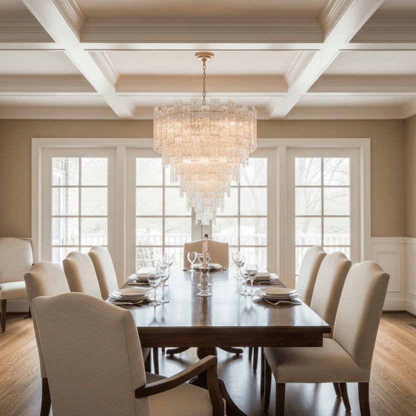 47.5" Lacquered Brass cascade in formal dining