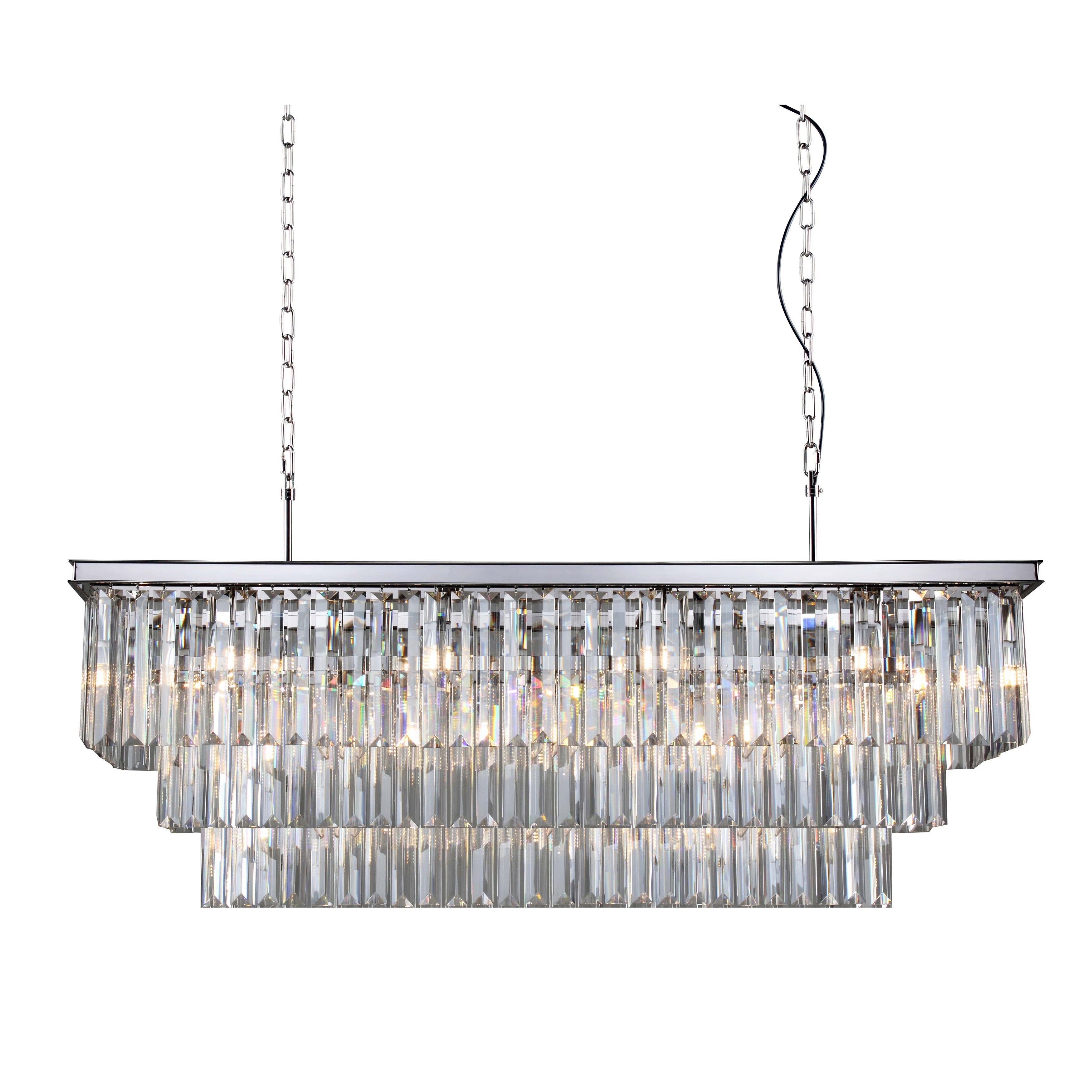 3-Tier Odeon Crystal Fringe Rectangular Chandelier - Italian Concept - 