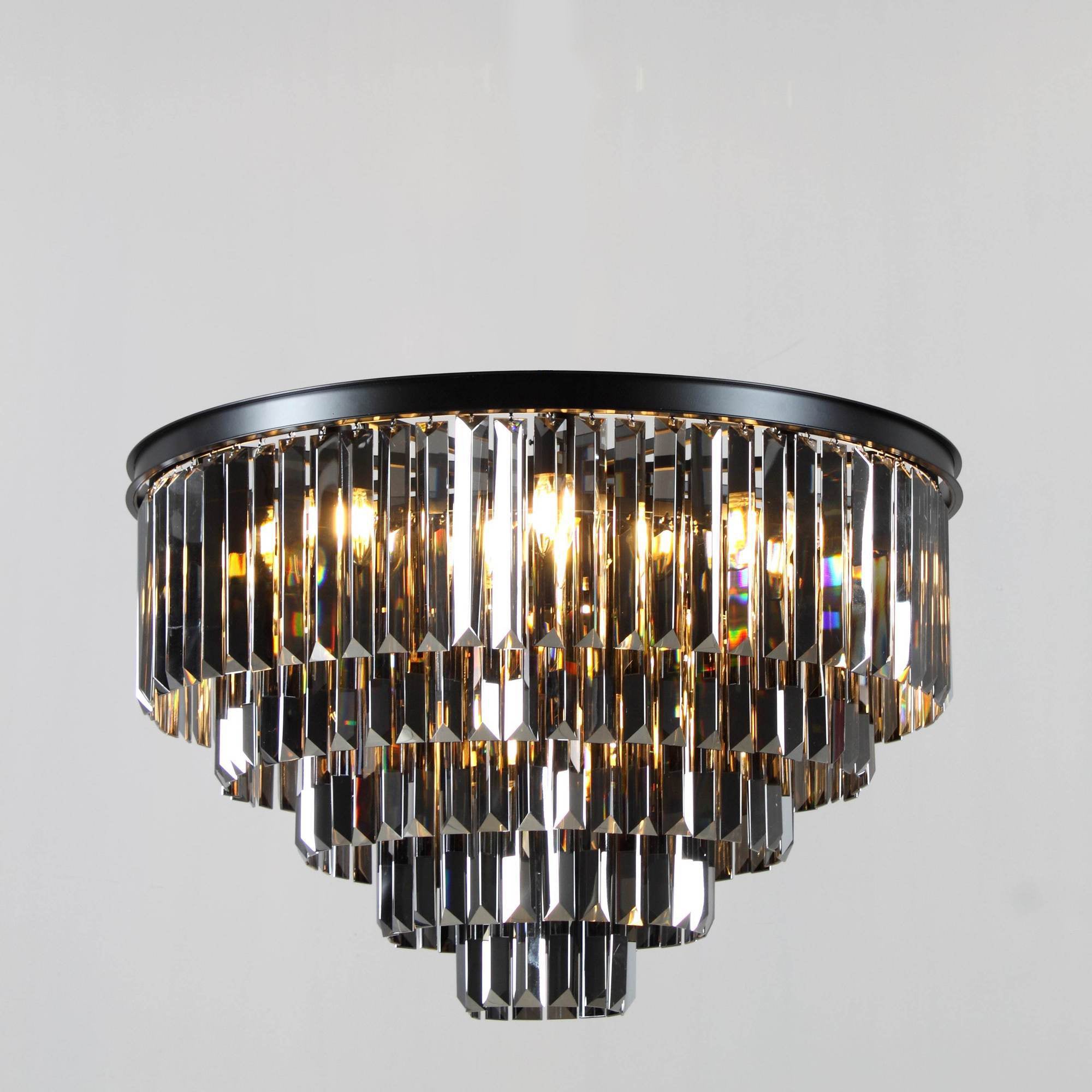 Flush-mount Odeon Round Tiered Crystal Fringe Chandelier Collection - Italian Concept - 