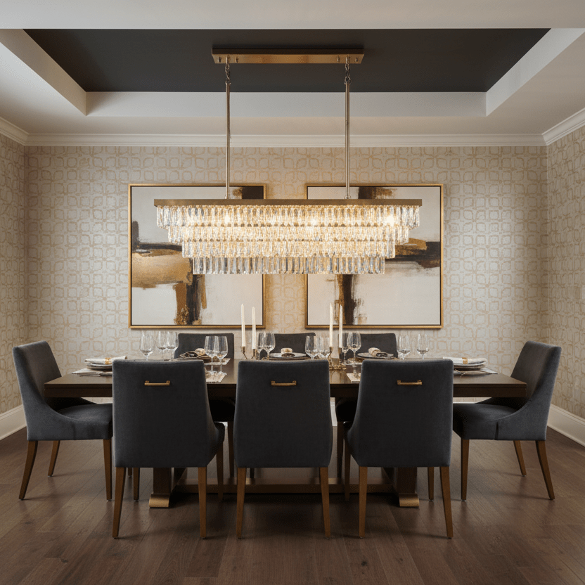 61" Lacquered Brass Smoke in elegant dining