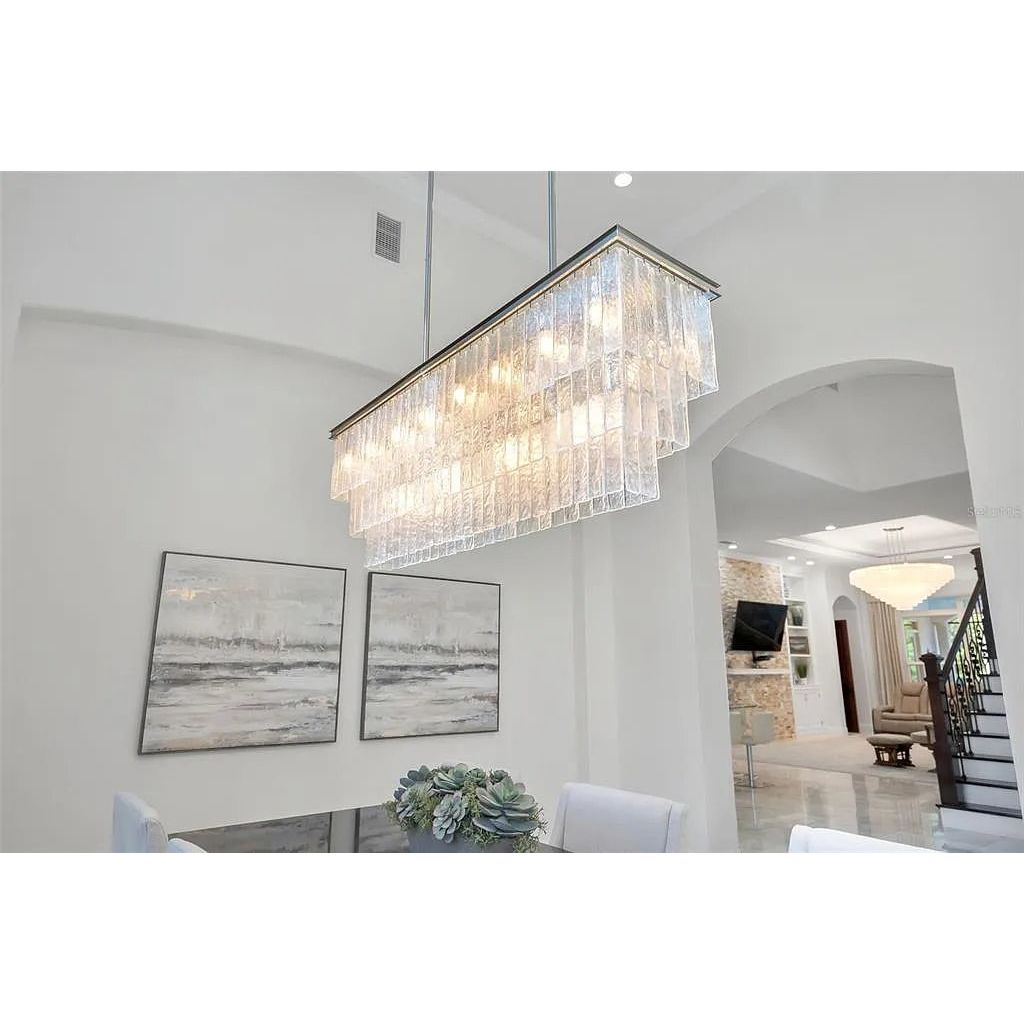 Seline 3-Tier Rectangular Cracked Textured Glass Chandelier - Italian Concept