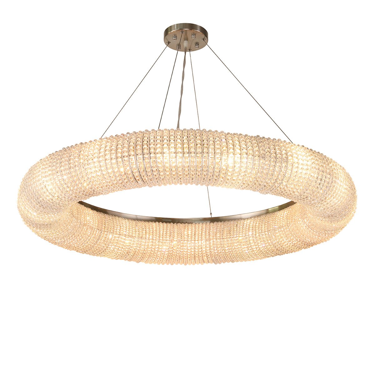 41 Inch Round Crystal Chandelier - 16 Light Beaded Empire Style Fixture Brass 