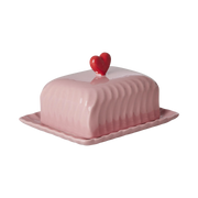 Ceramic Butter Dish with Red Heart – Pink