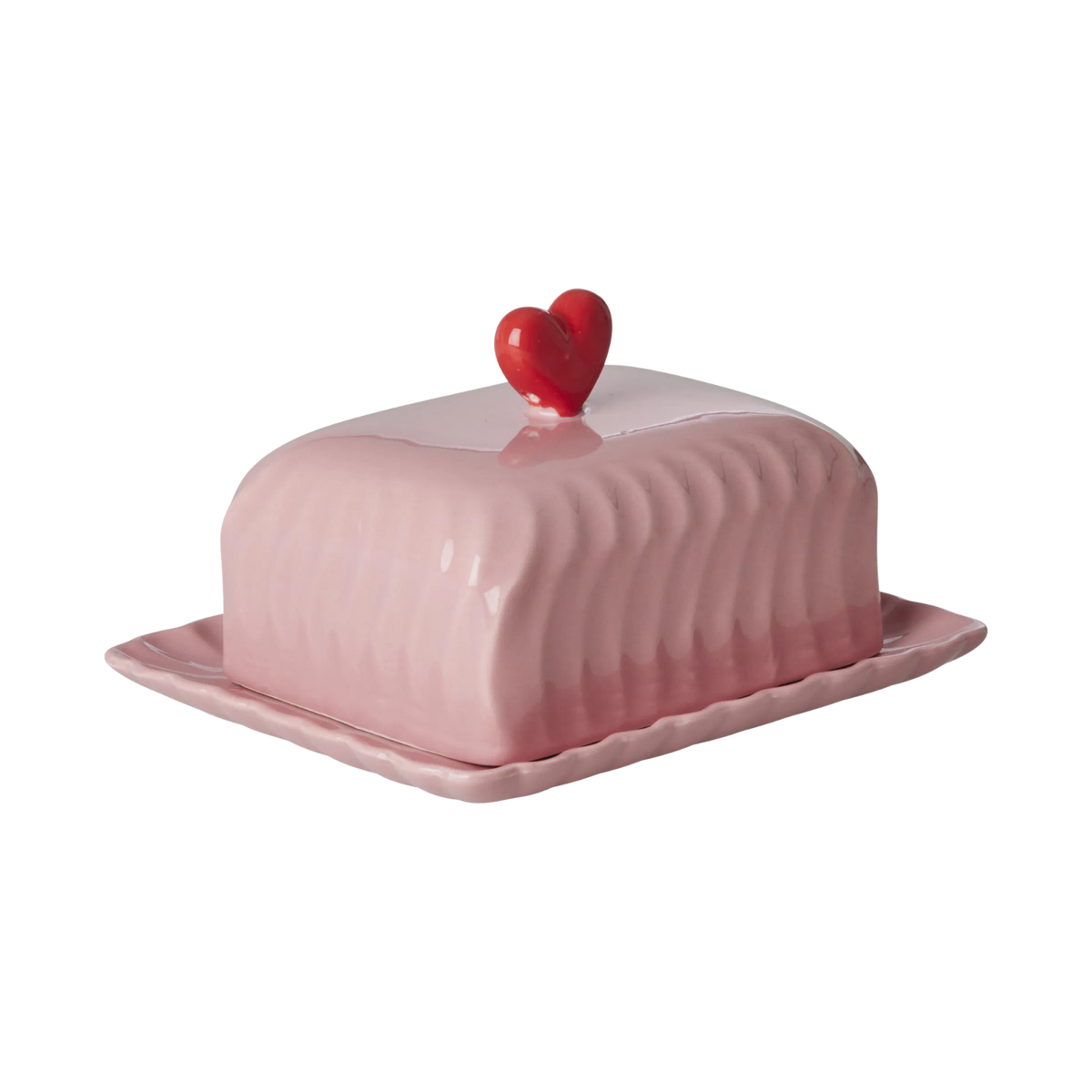 Ceramic Butter Dish with Red Heart – Pink