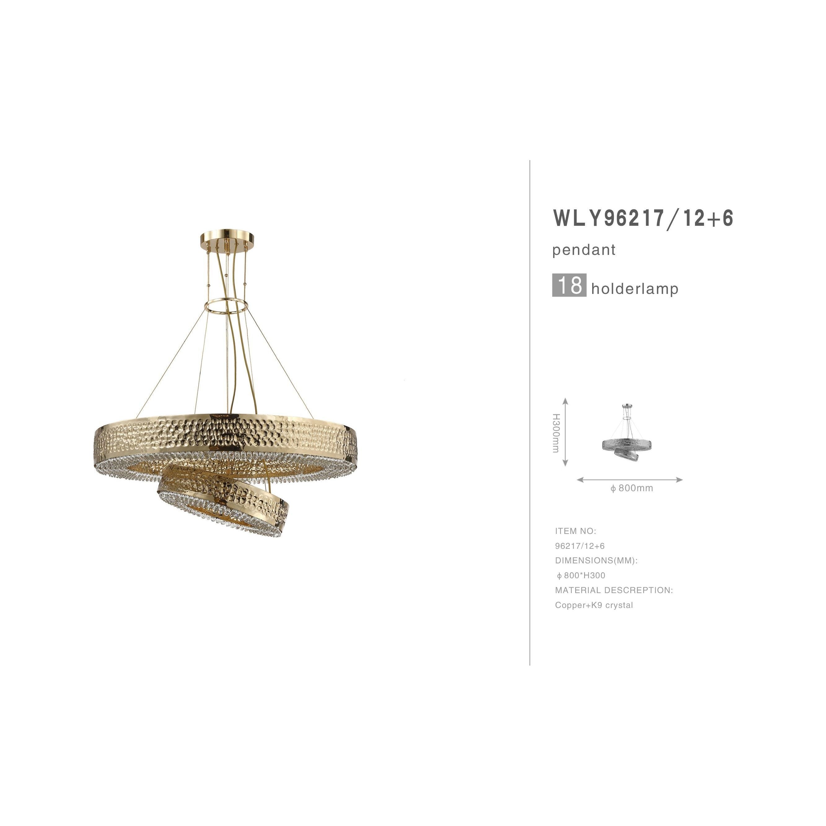 Ambrosi 2-Tier  Round Brass Crystal Ring Chandelier - Italian Concept - 