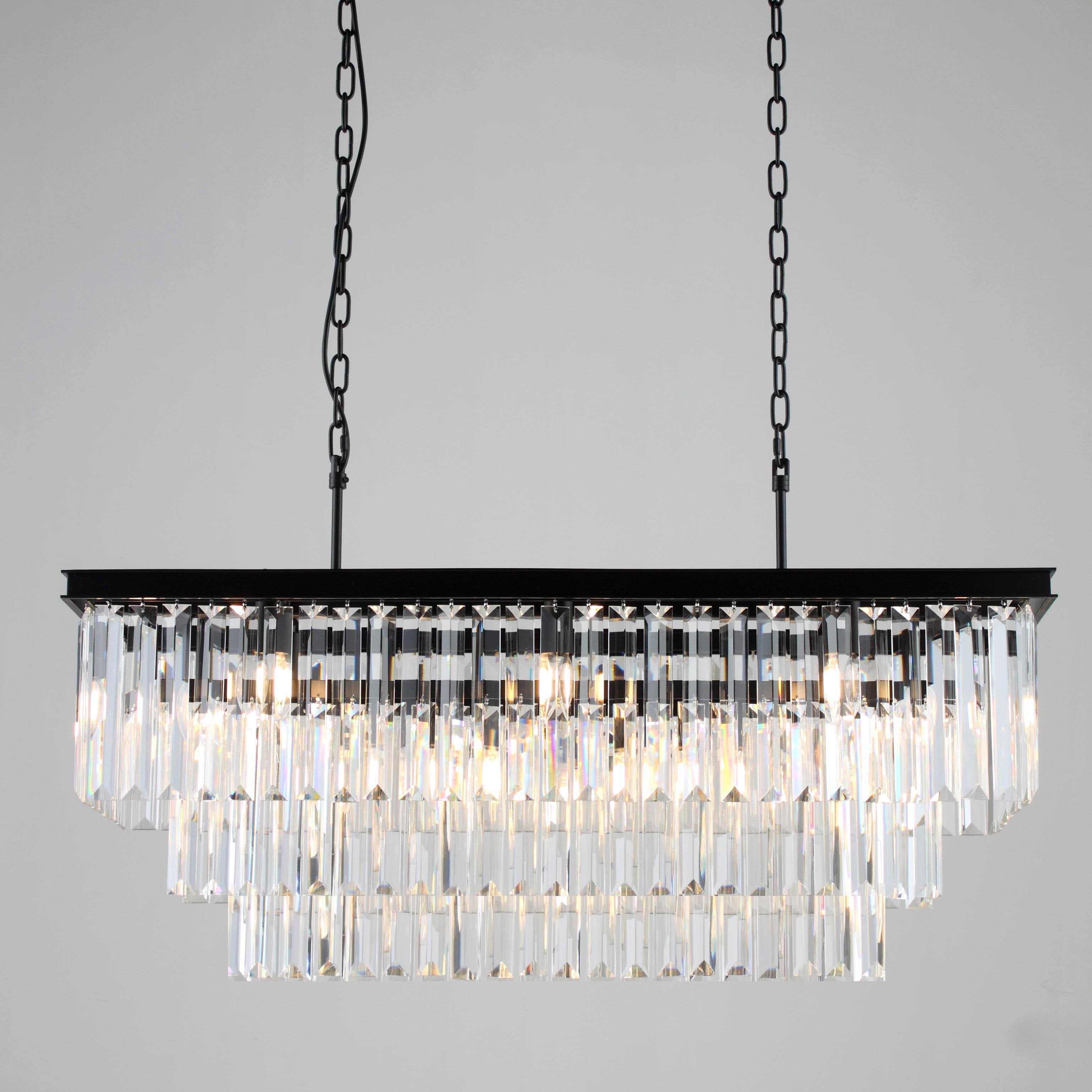 3-Tier Odeon Crystal Fringe Rectangular Chandelier - Italian Concept - 