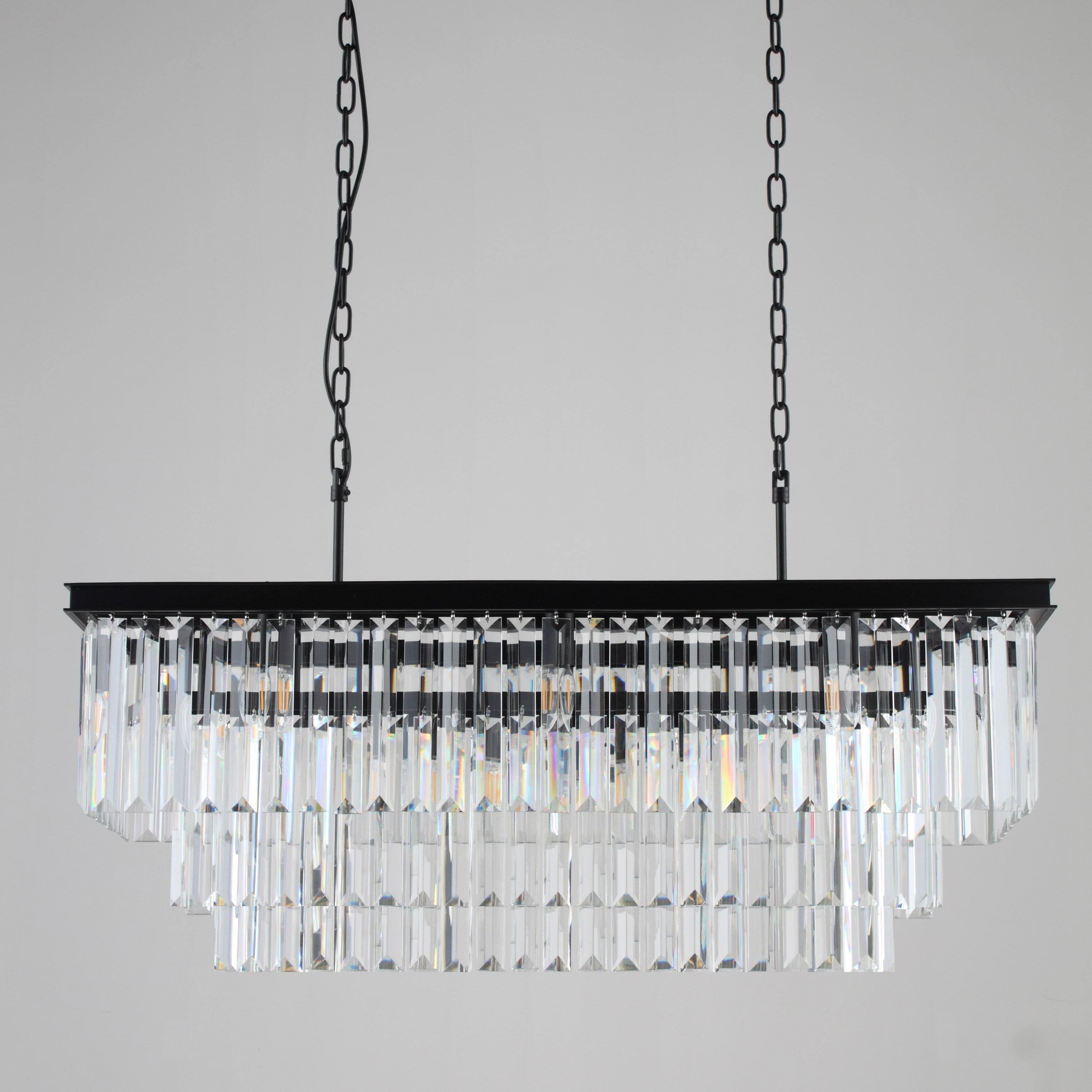 3-Tier Odeon Crystal Fringe Rectangular Chandelier - Italian Concept - 