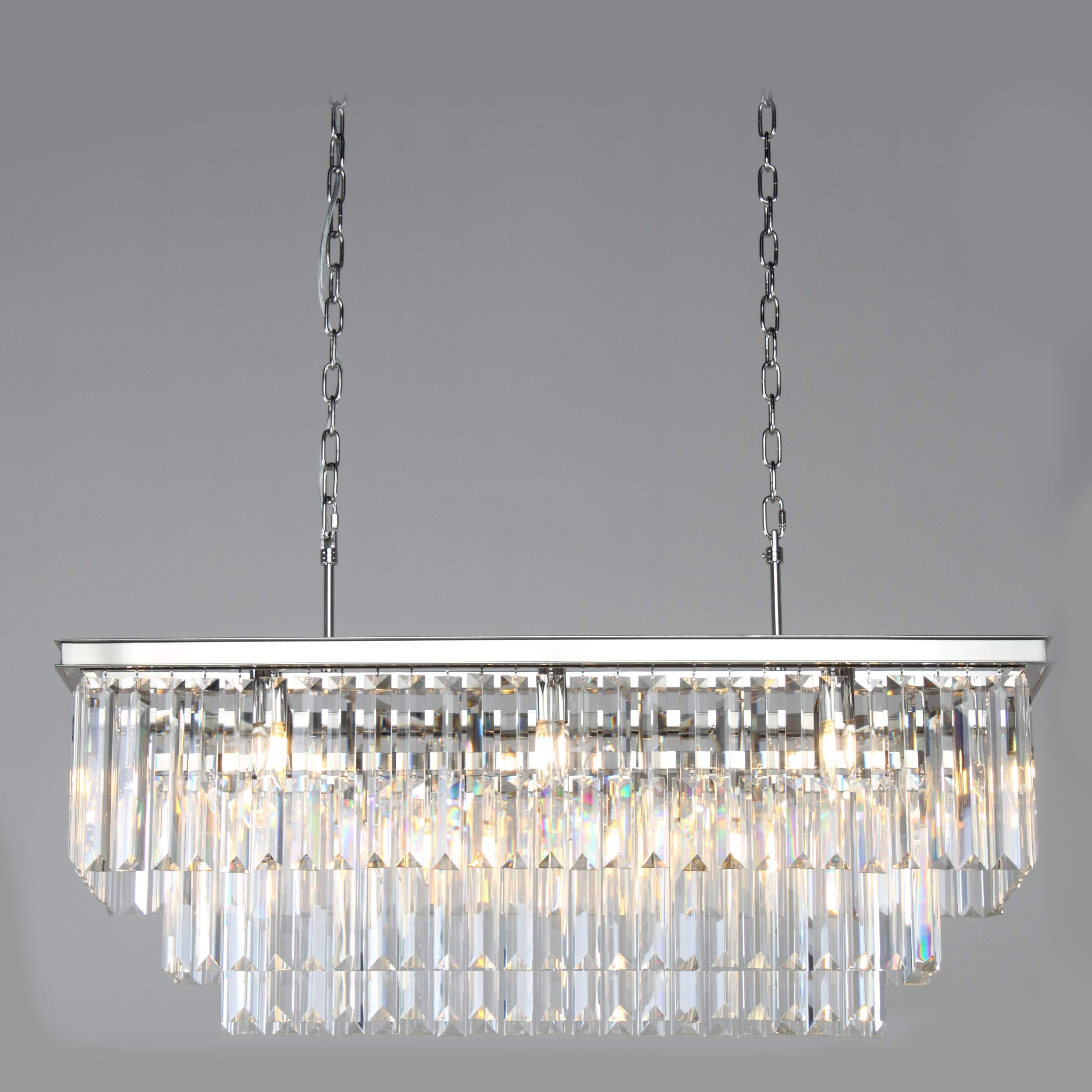 3-Tier Odeon Crystal Fringe Rectangular Chandelier - Italian Concept - 