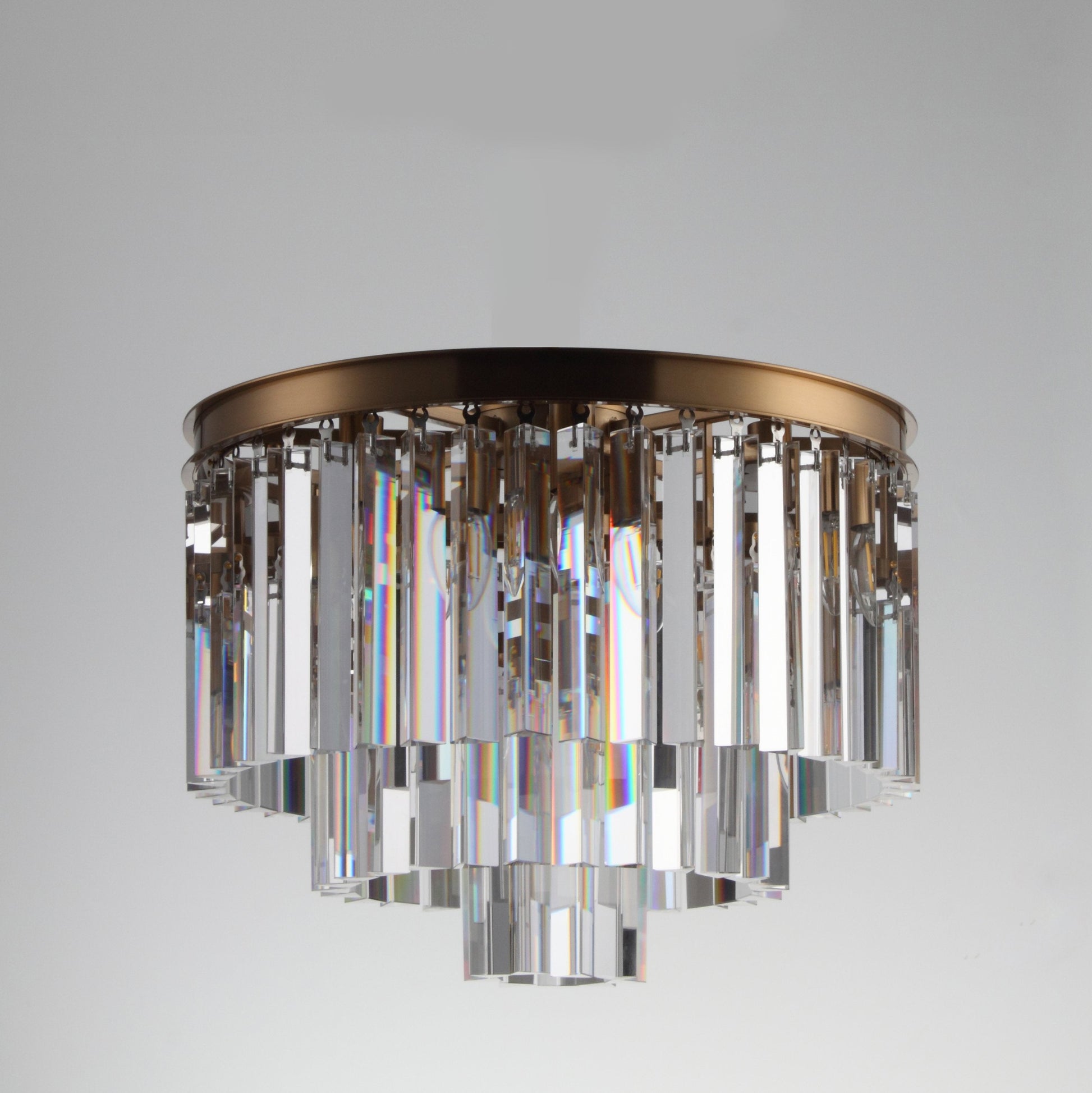 Flush-mount Odeon Round Tiered Crystal Fringe Chandelier Collection - Italian Concept - 