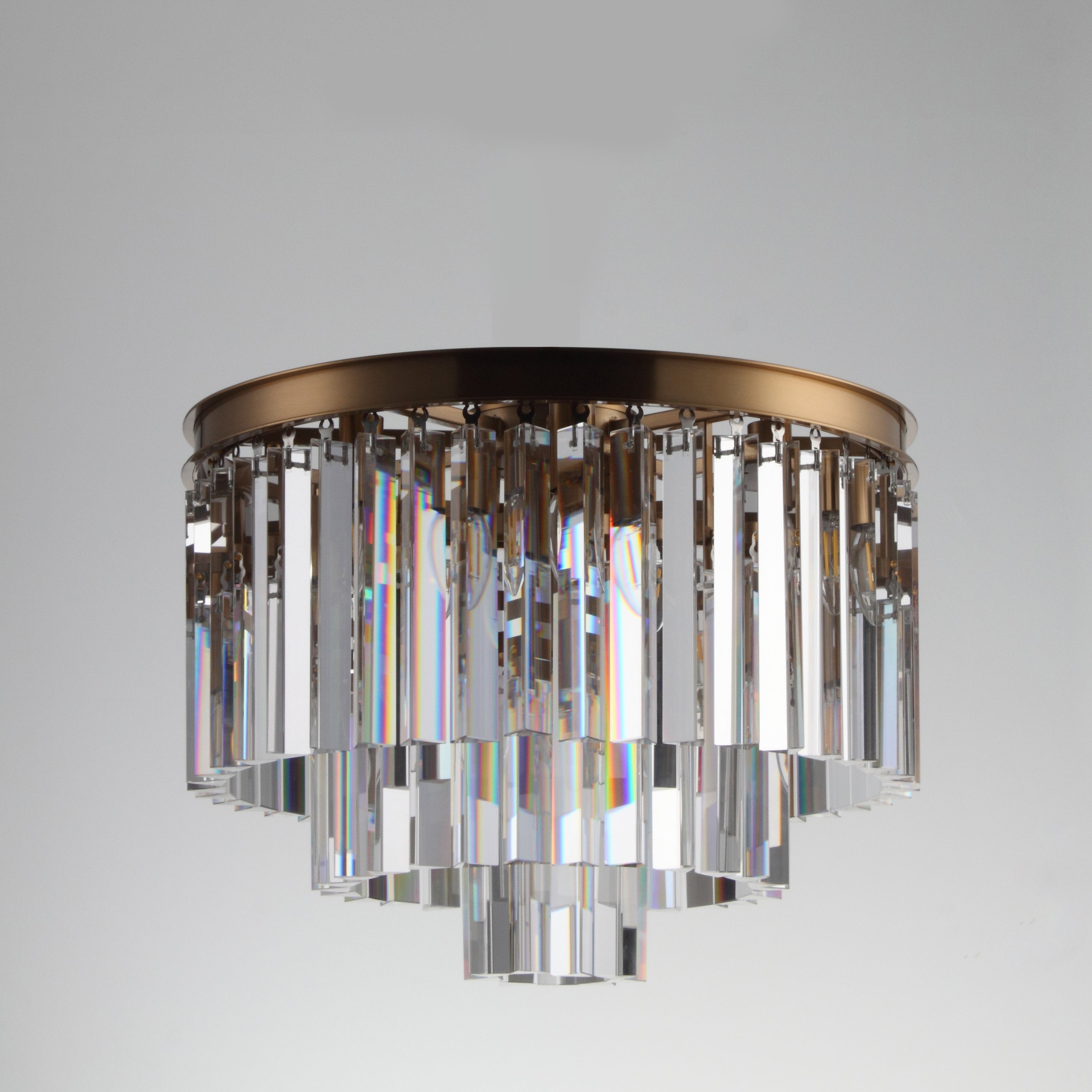 Flush-mount Odeon Round Tiered Crystal Fringe Chandelier Collection - Italian Concept - 