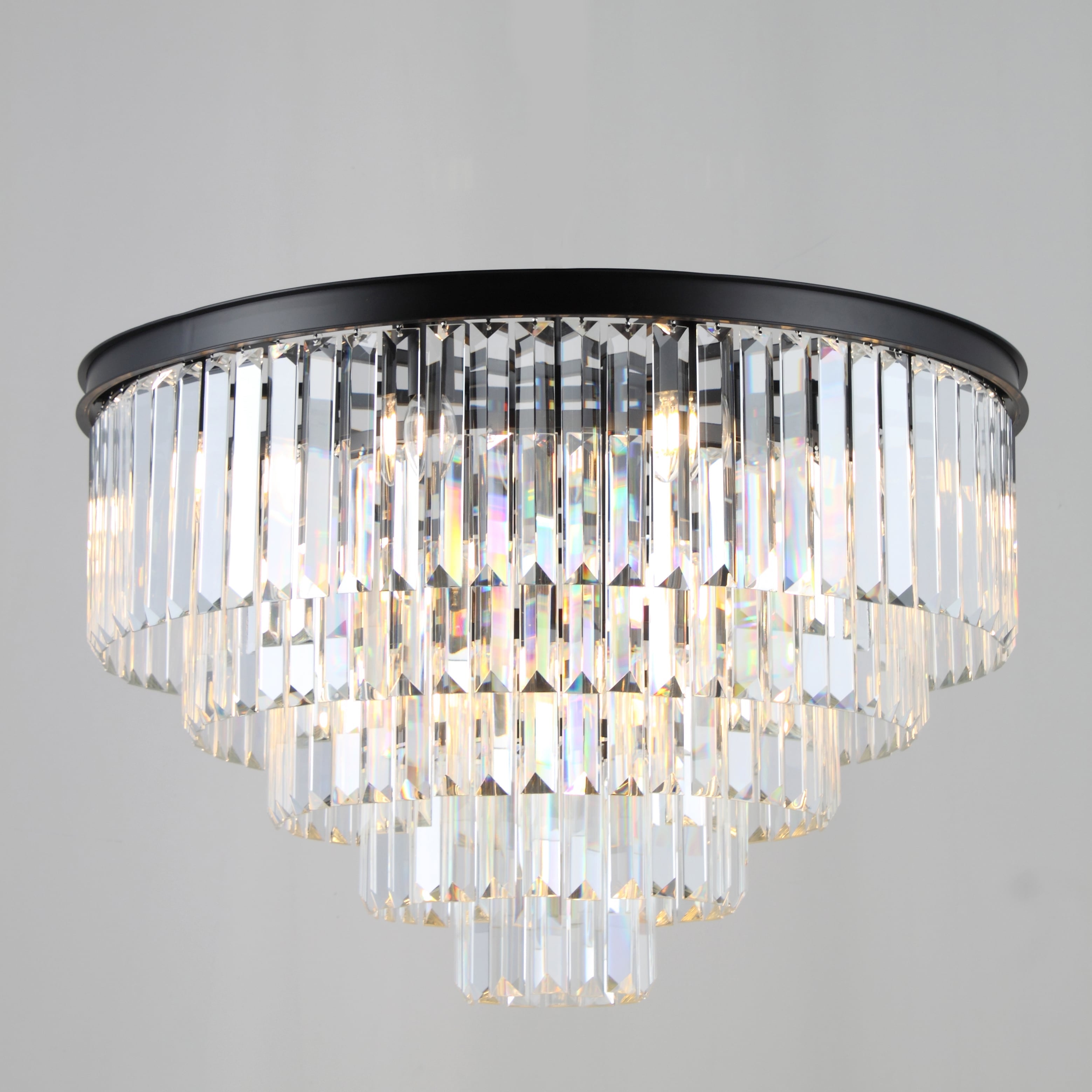 Flush-mount Odeon Round Tiered Crystal Fringe Chandelier Collection - Italian Concept - 