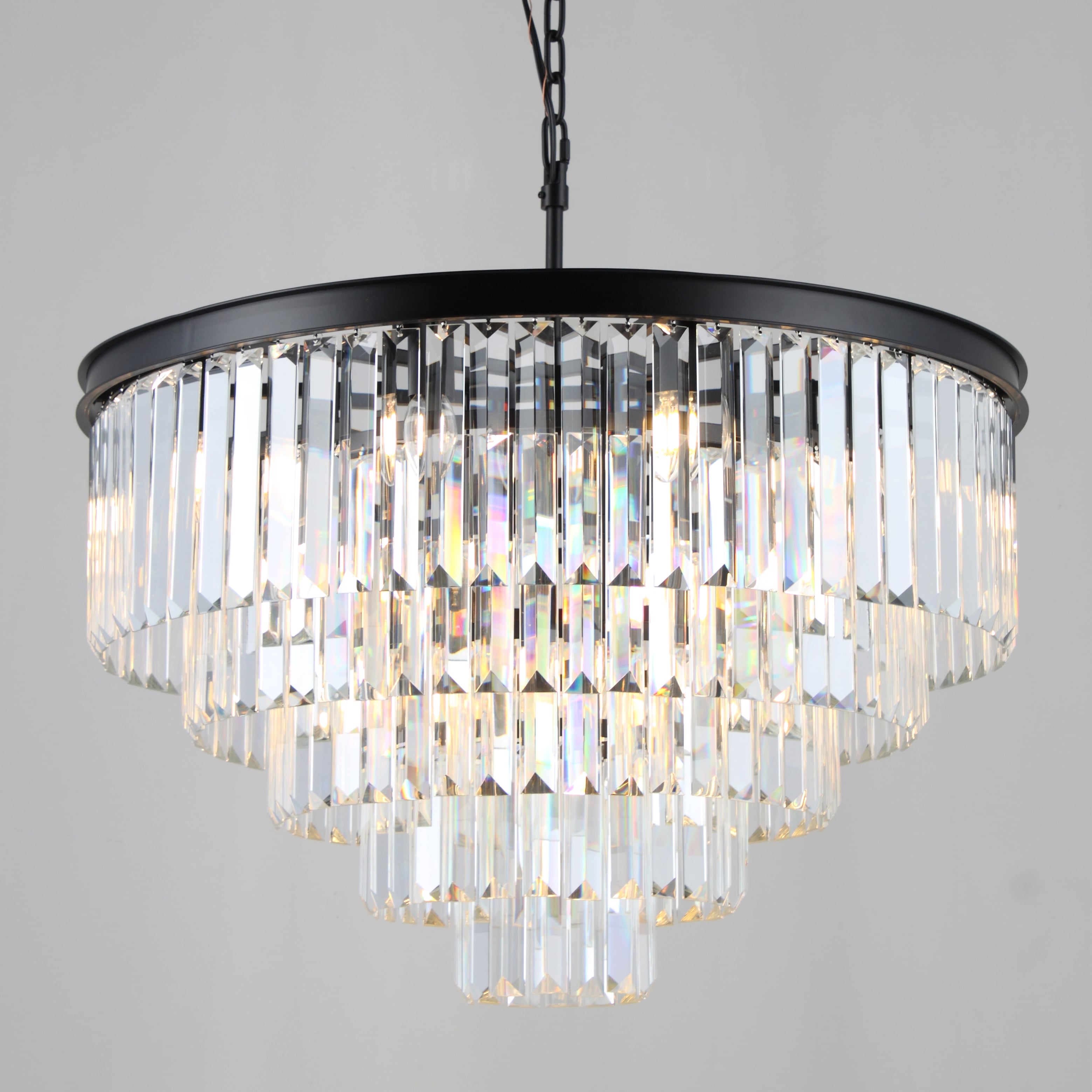 54" Wide Odeon Round Crystal Fringe Chandelier - Italian Concept - 