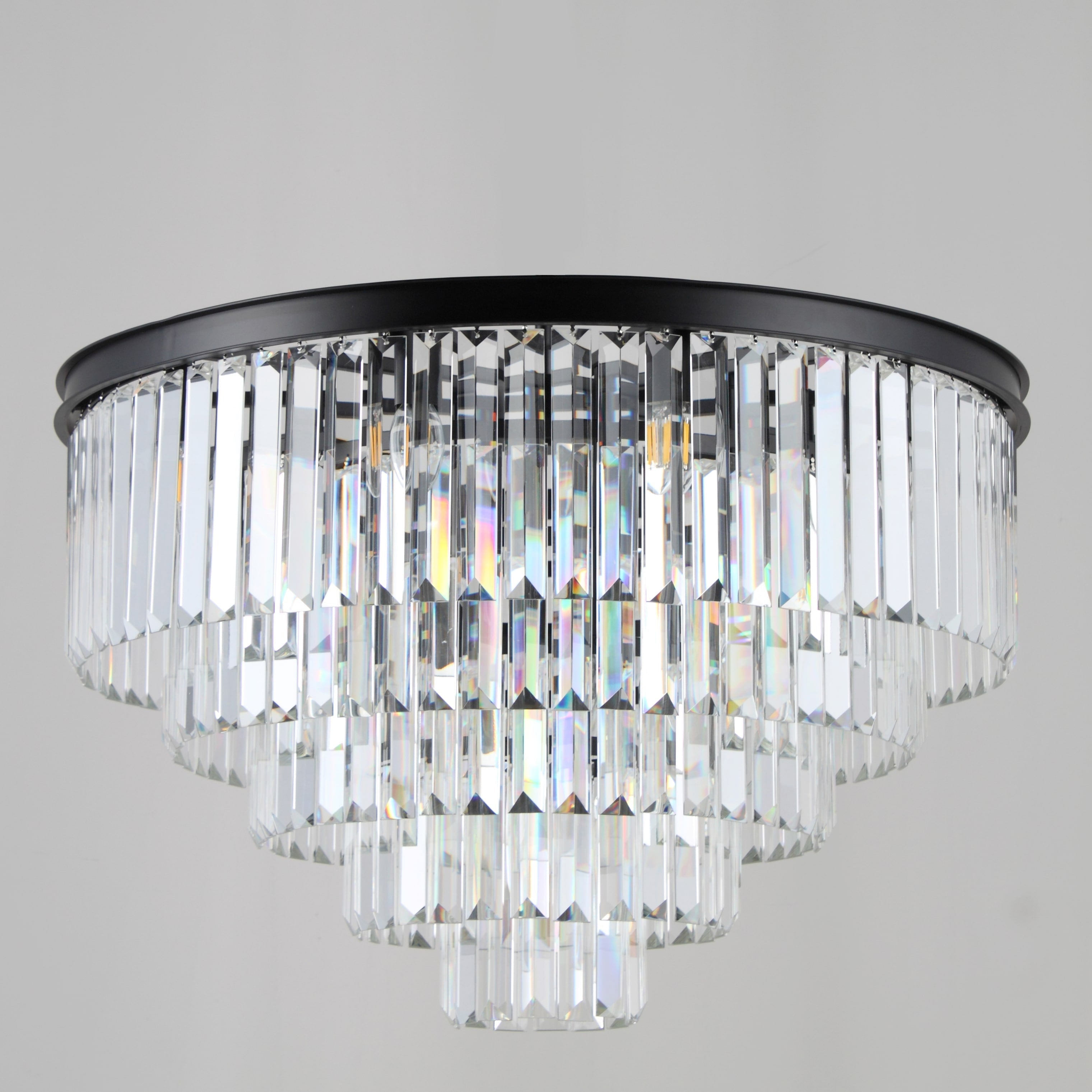 Flush-mount Odeon Round Tiered Crystal Fringe Chandelier Collection - Italian Concept - 