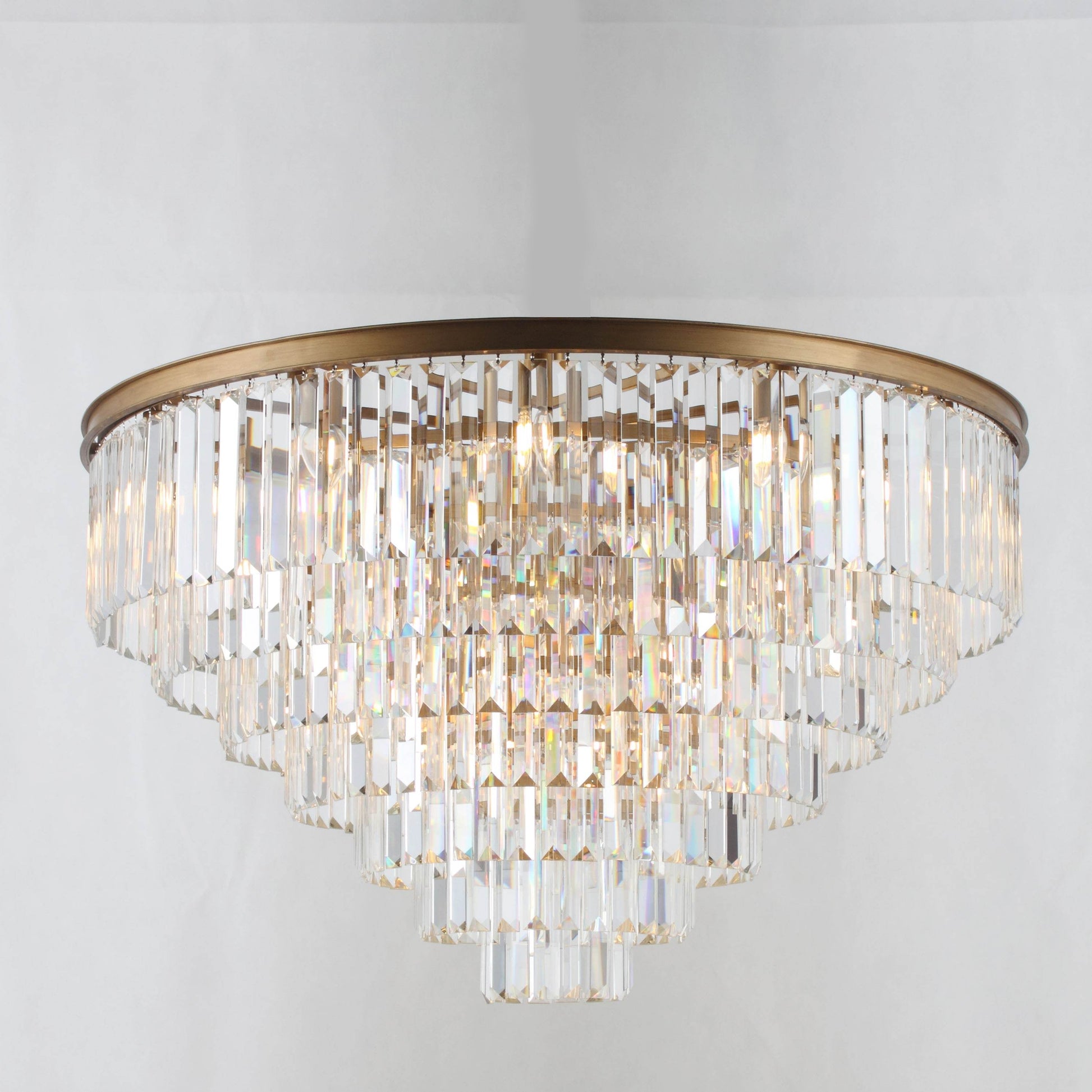 Flush-mount Odeon Round Tiered Crystal Fringe Chandelier Collection - Italian Concept - 