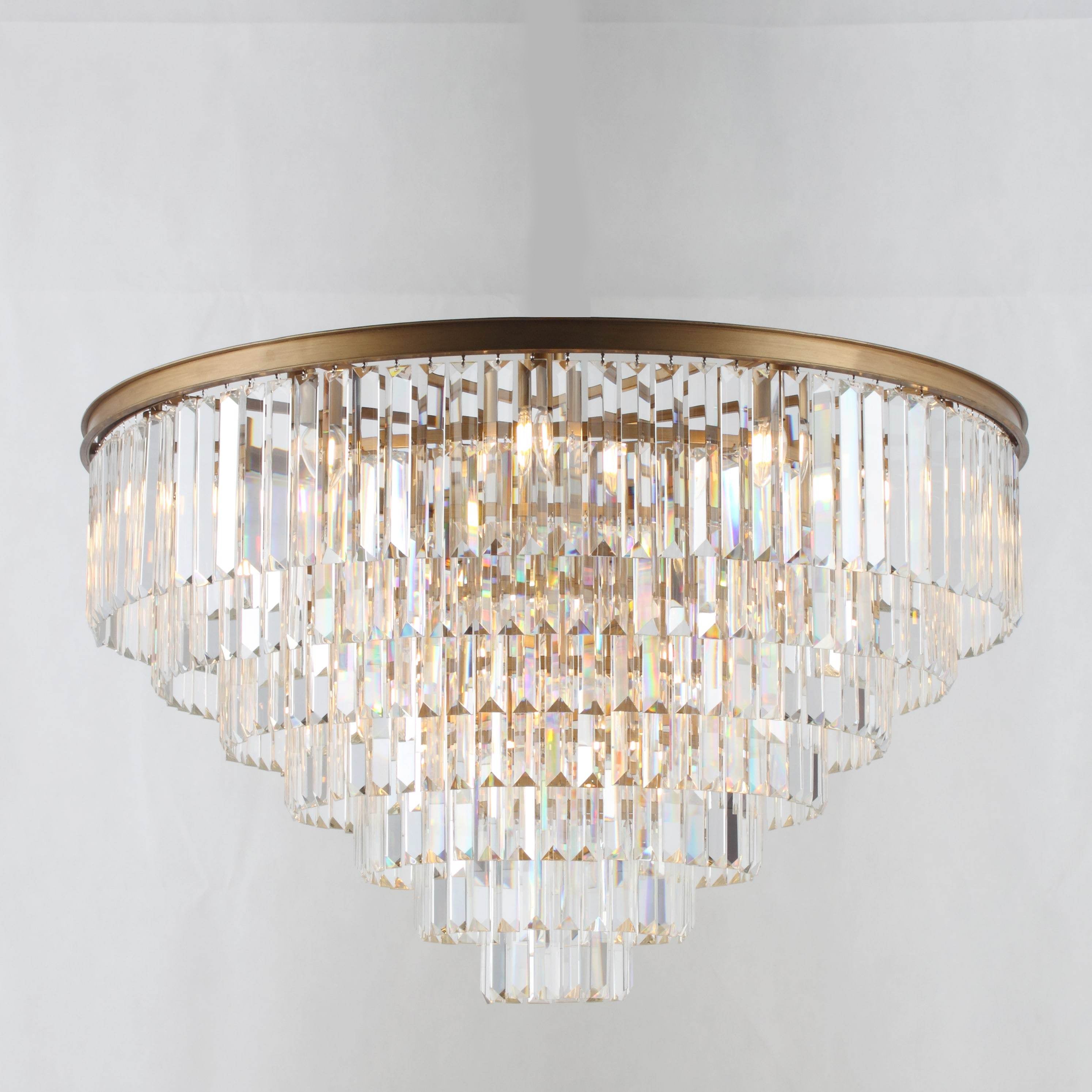 Flush-mount Odeon Round Tiered Crystal Fringe Chandelier Collection - Italian Concept - 