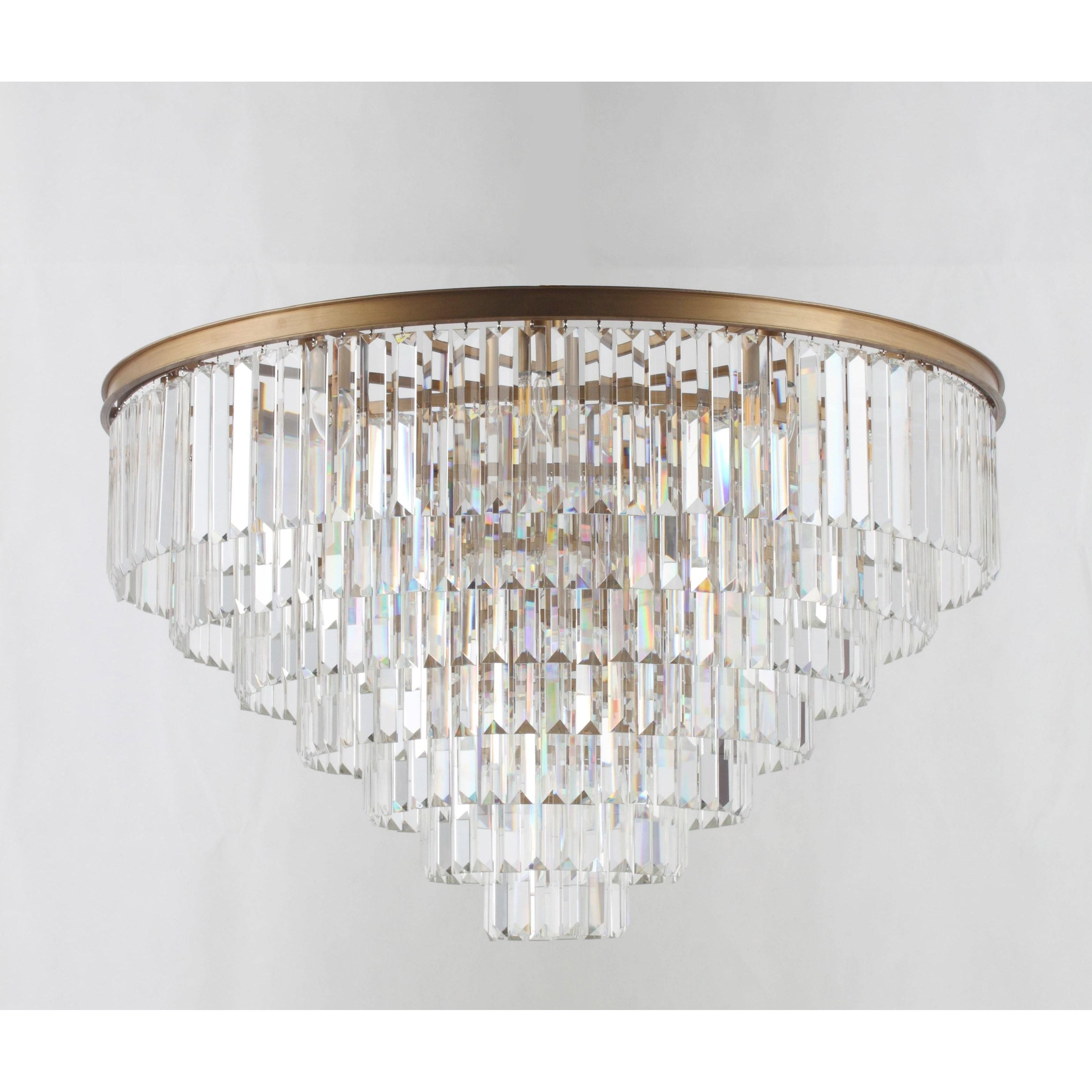 Flush-mount Odeon Round Tiered Crystal Fringe Chandelier Collection - Italian Concept - 
