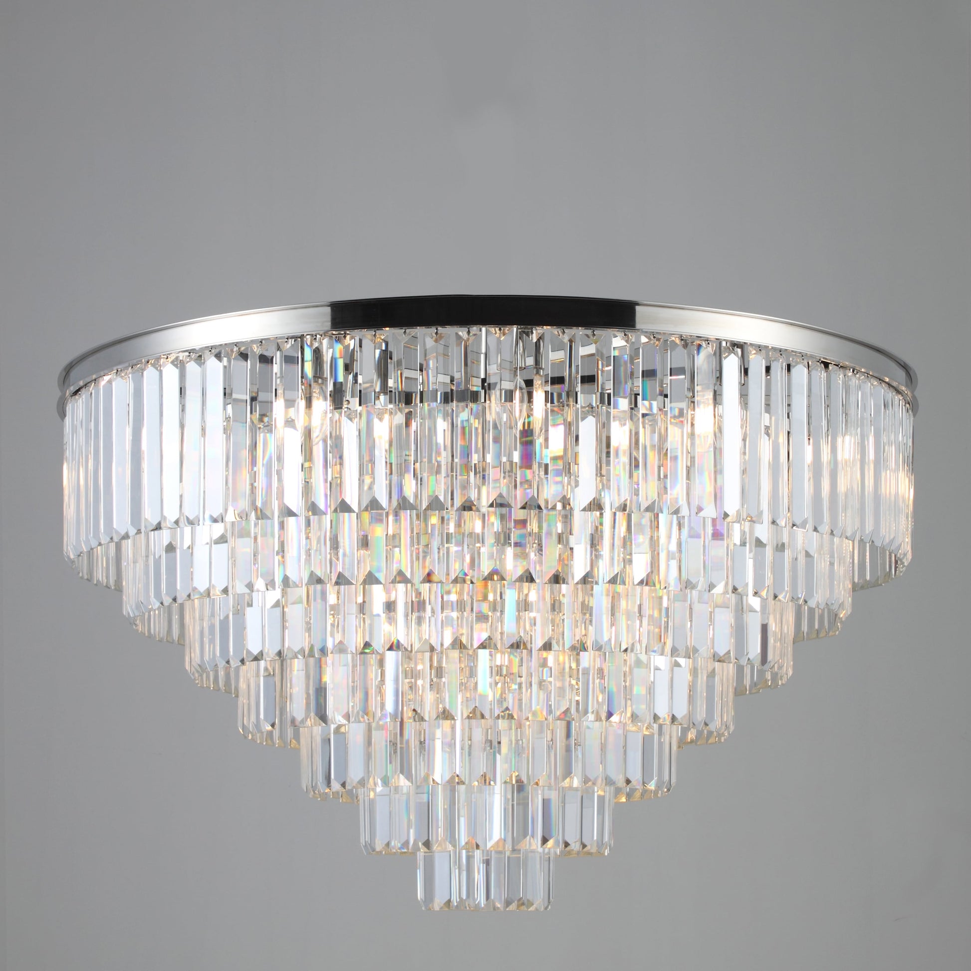 Flush-mount Odeon Round Tiered Crystal Fringe Chandelier Collection - Italian Concept - 