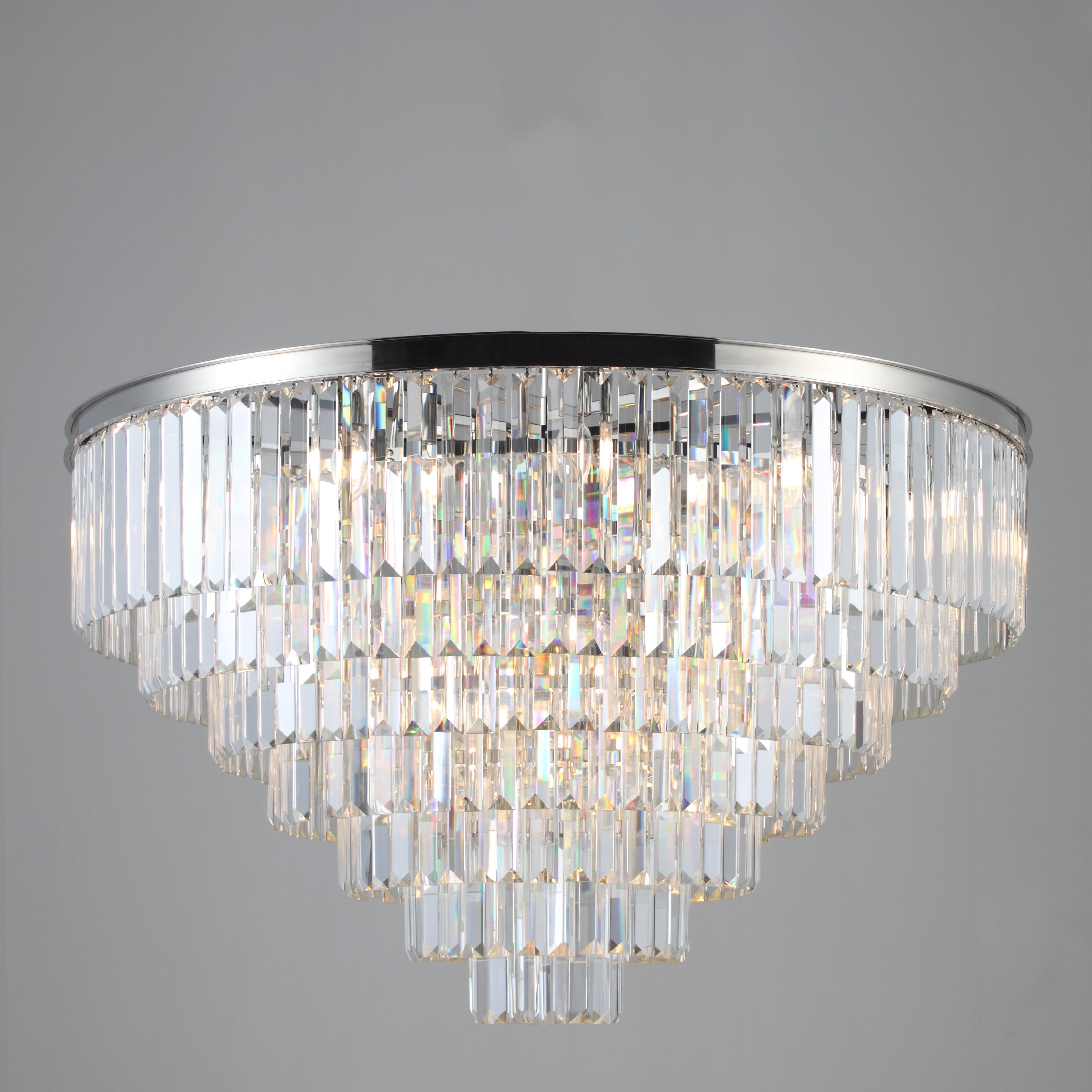 Flush-mount Odeon Round Tiered Crystal Fringe Chandelier Collection - Italian Concept - 