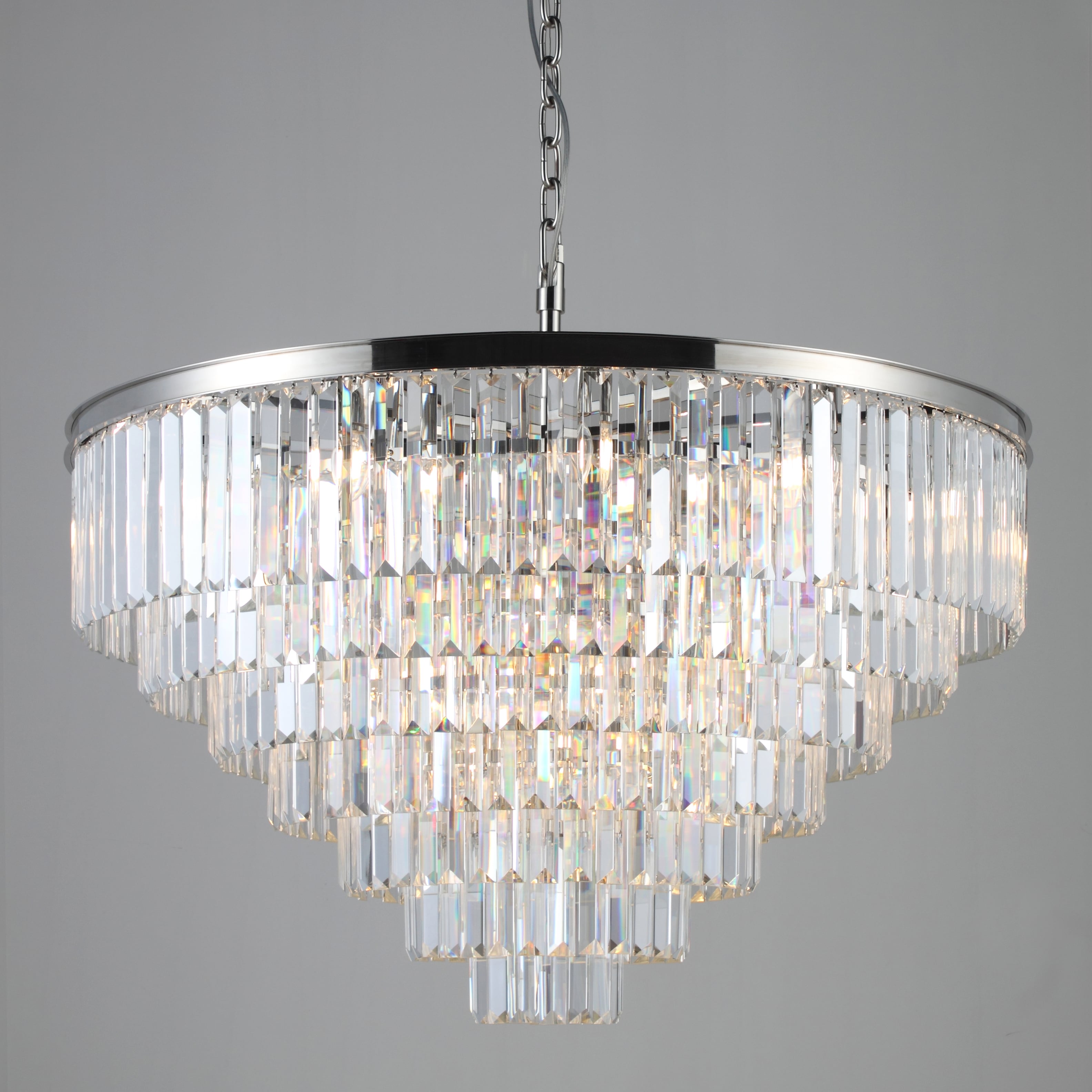 54" Wide Odeon Round Crystal Fringe Chandelier - Italian Concept - 