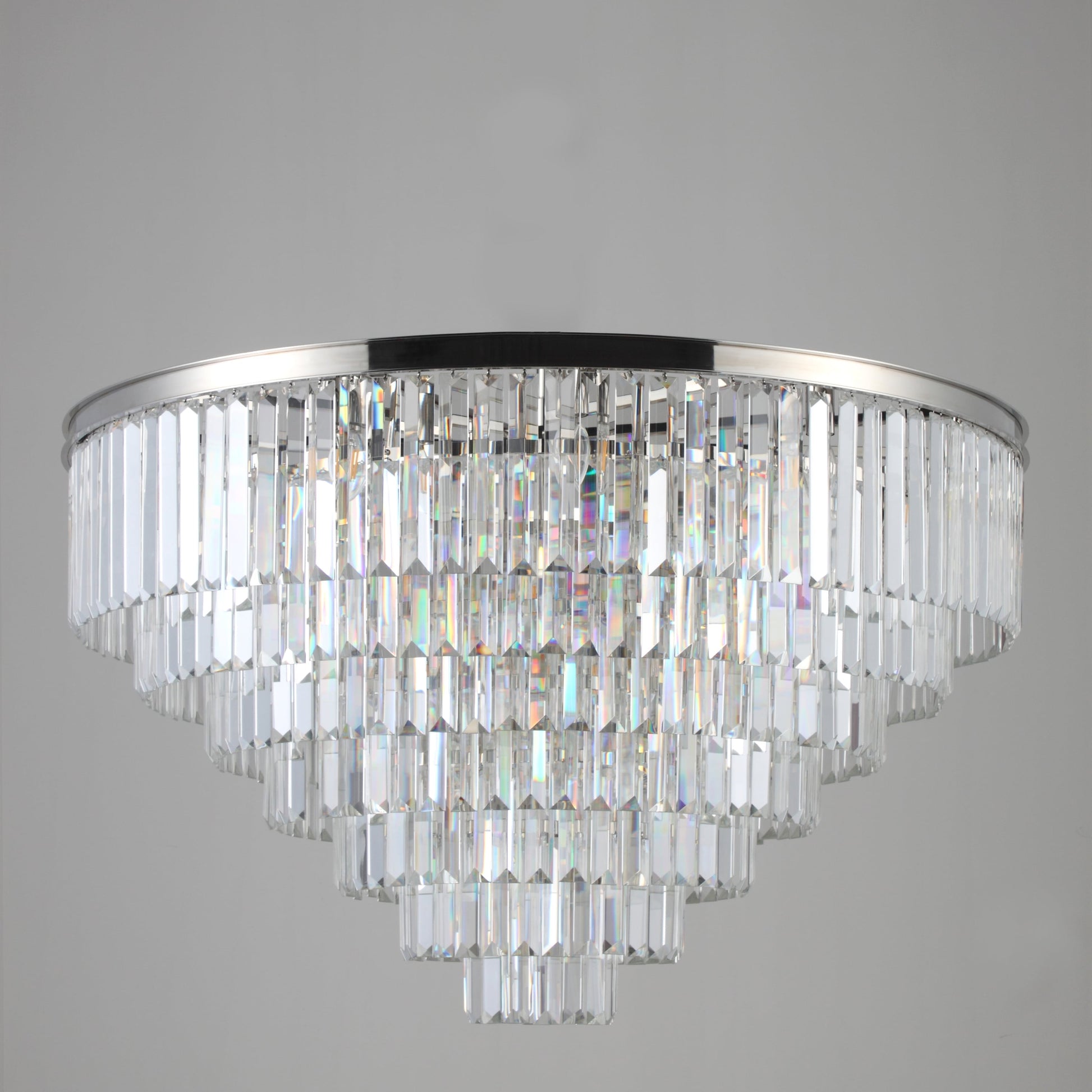 Flush-mount Odeon Round Tiered Crystal Fringe Chandelier Collection - Italian Concept - 