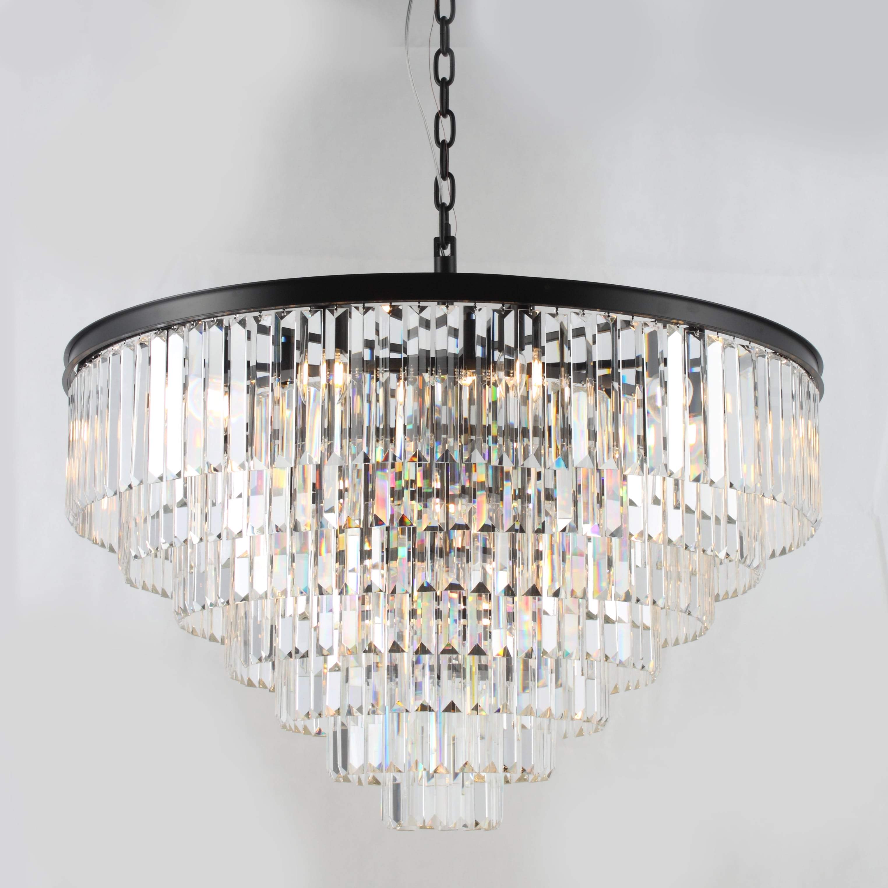 54" Wide Odeon Round Crystal Fringe Chandelier - Italian Concept - 