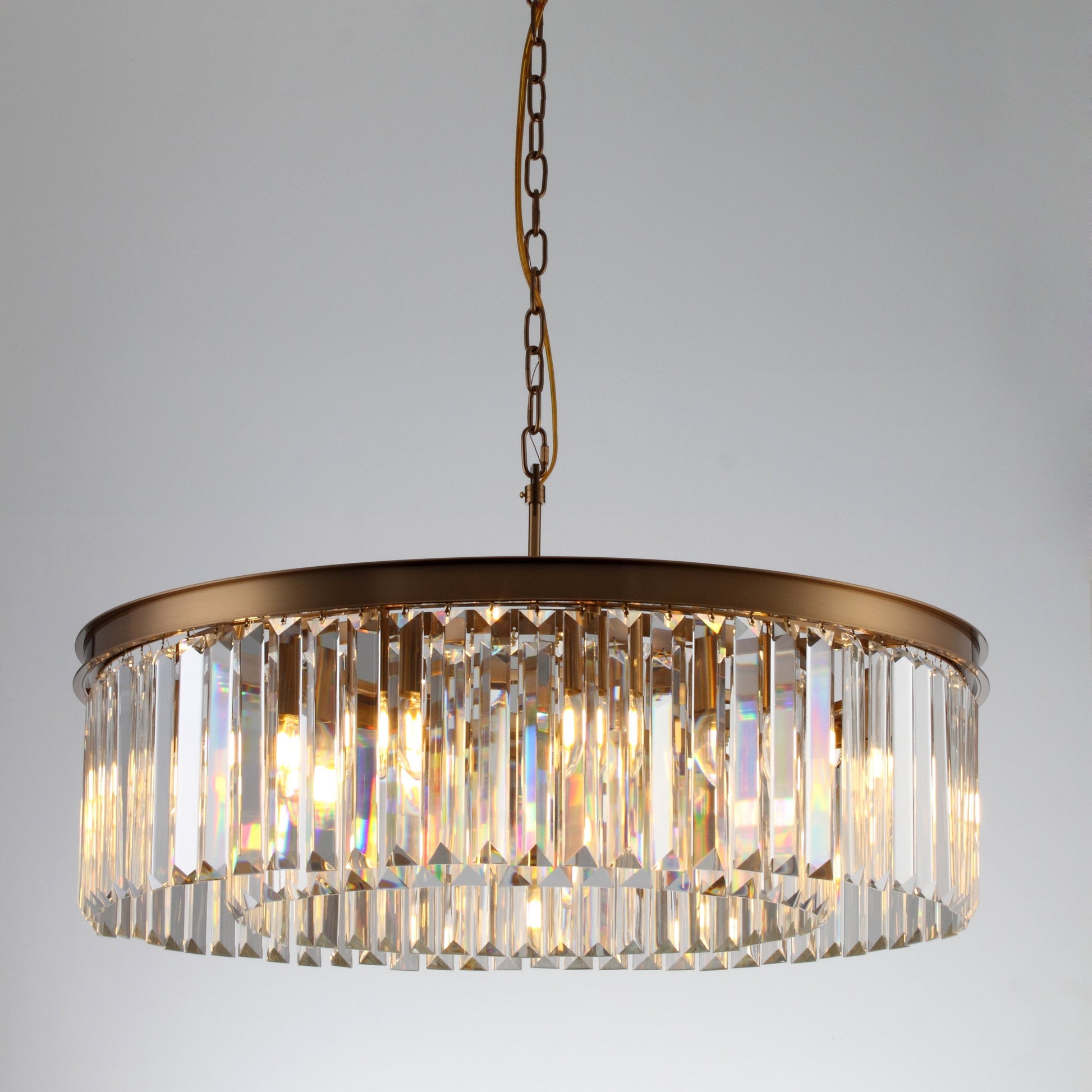 Odeon 1-Tier Round Fringe Crystal Prism Chandelier - Italian Concept - 