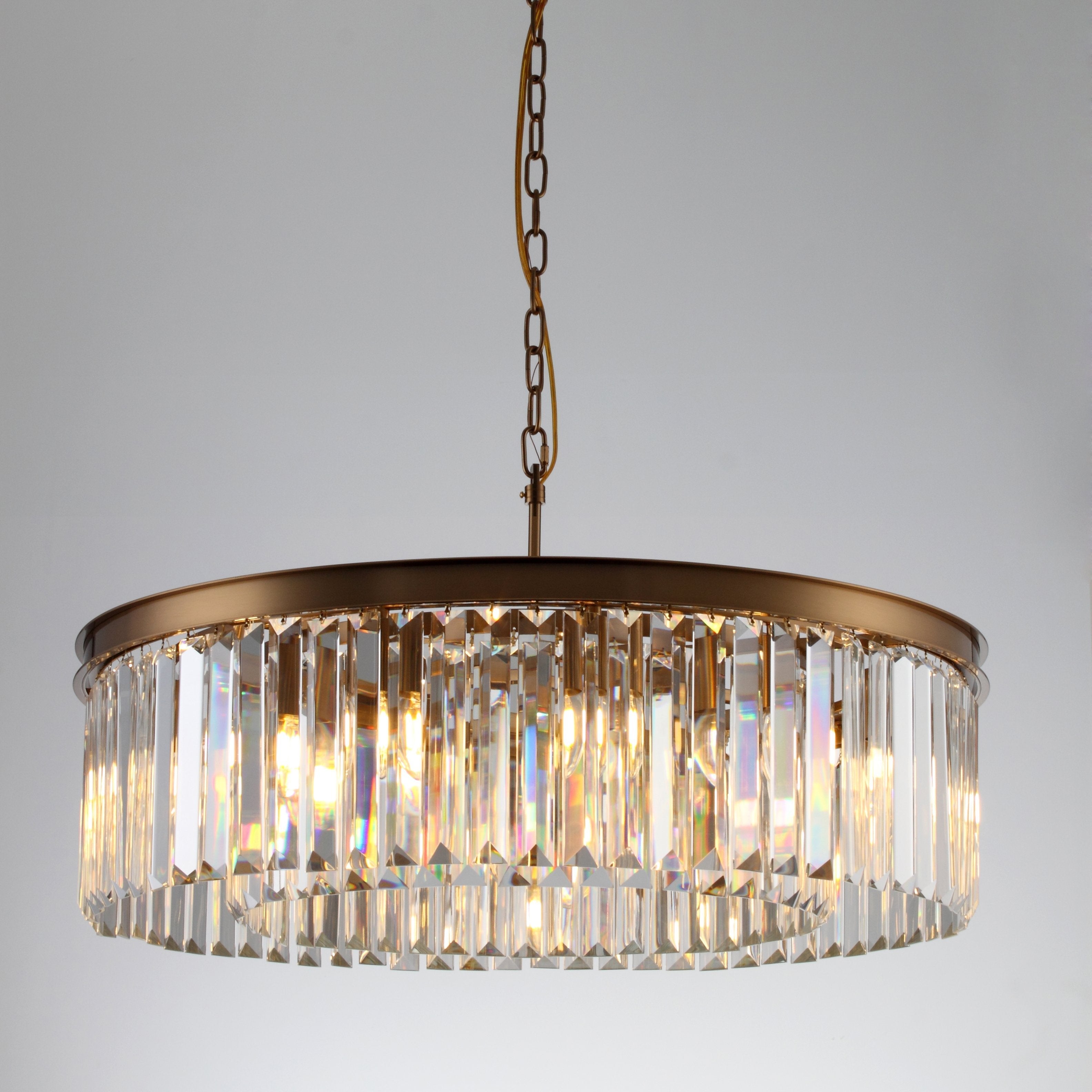 Odeon 1-Tier Round Fringe Crystal Prism Chandelier - Italian Concept - 