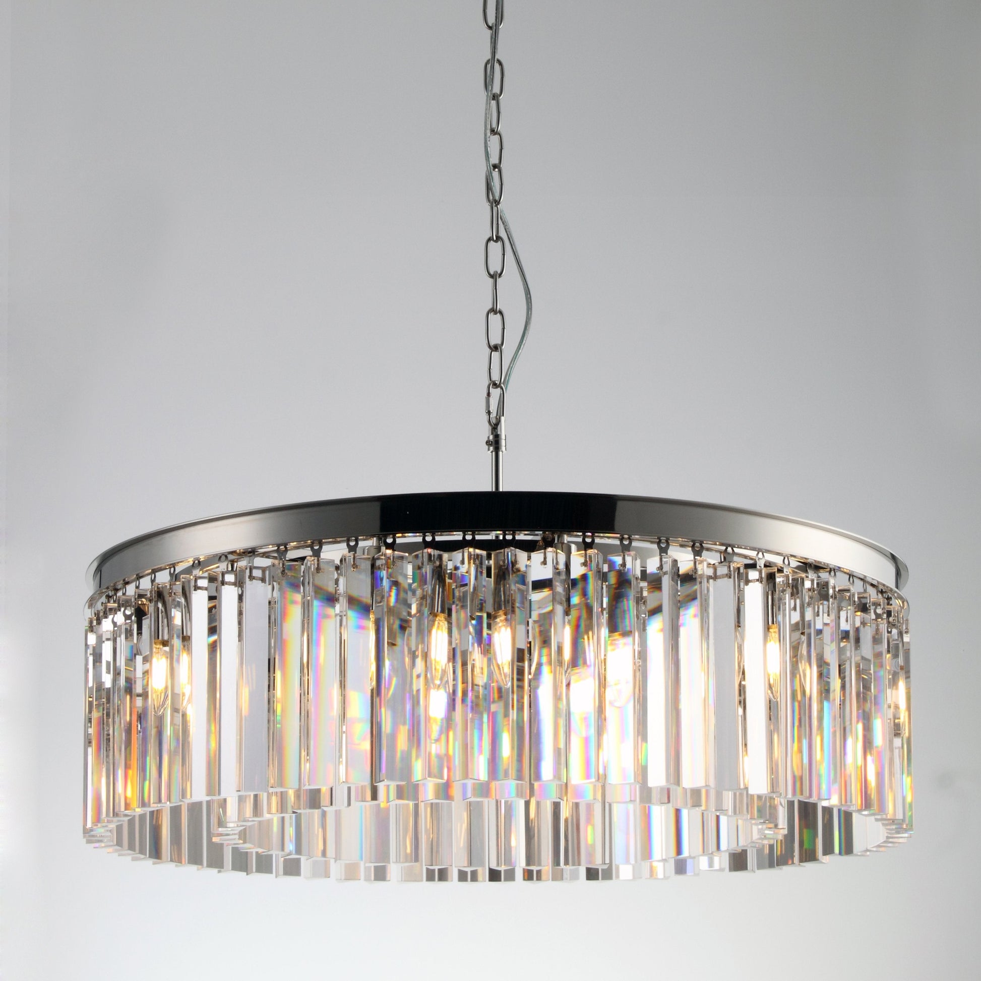 Odeon 1-Tier Round Fringe Crystal Prism Chandelier - Italian Concept - 