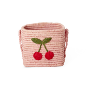 Square Raffia Basket - Pink - Cherry Design