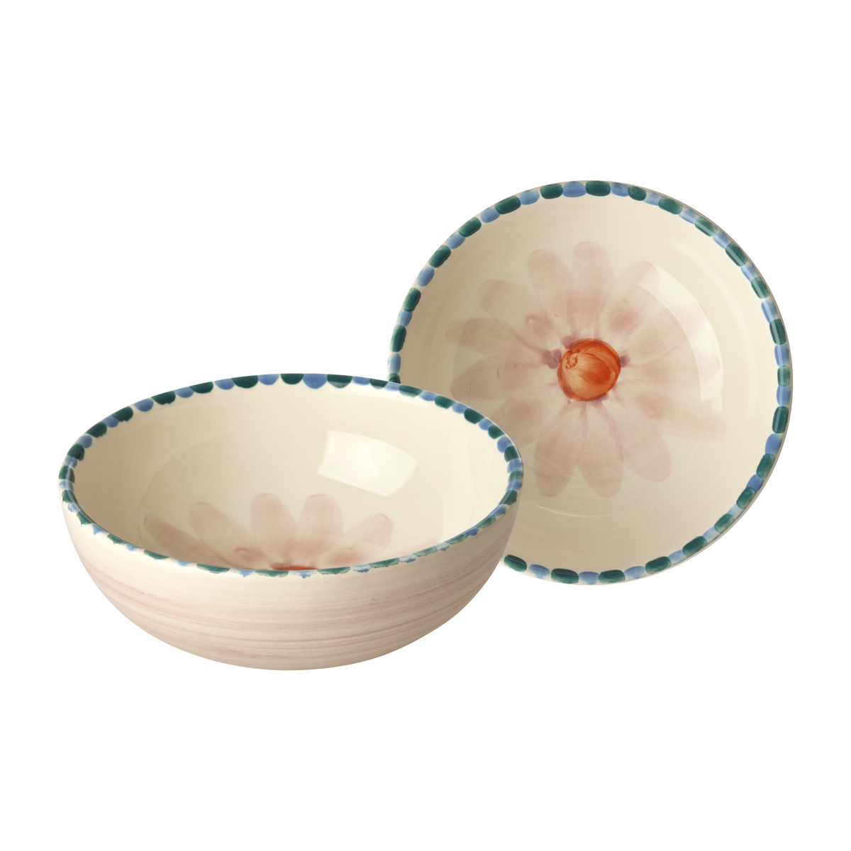 Ceramic Bowl with Hand Painted Soft Pink Flower - 11.8 oz