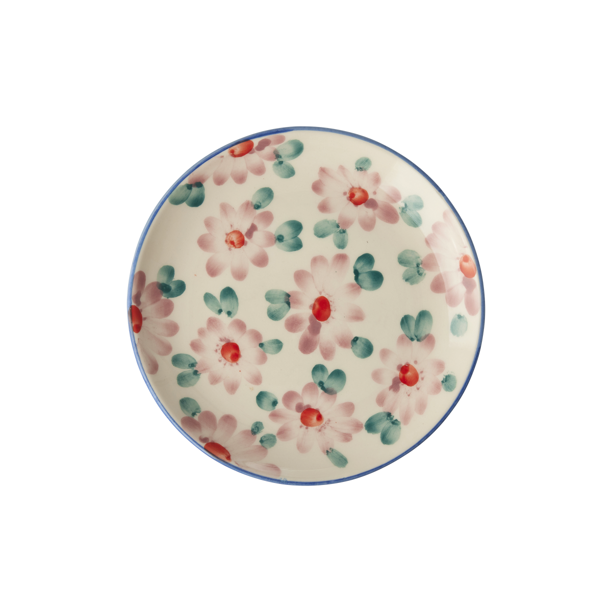 Ceramic Cake Plate with Hand Painted Pink Flowers
