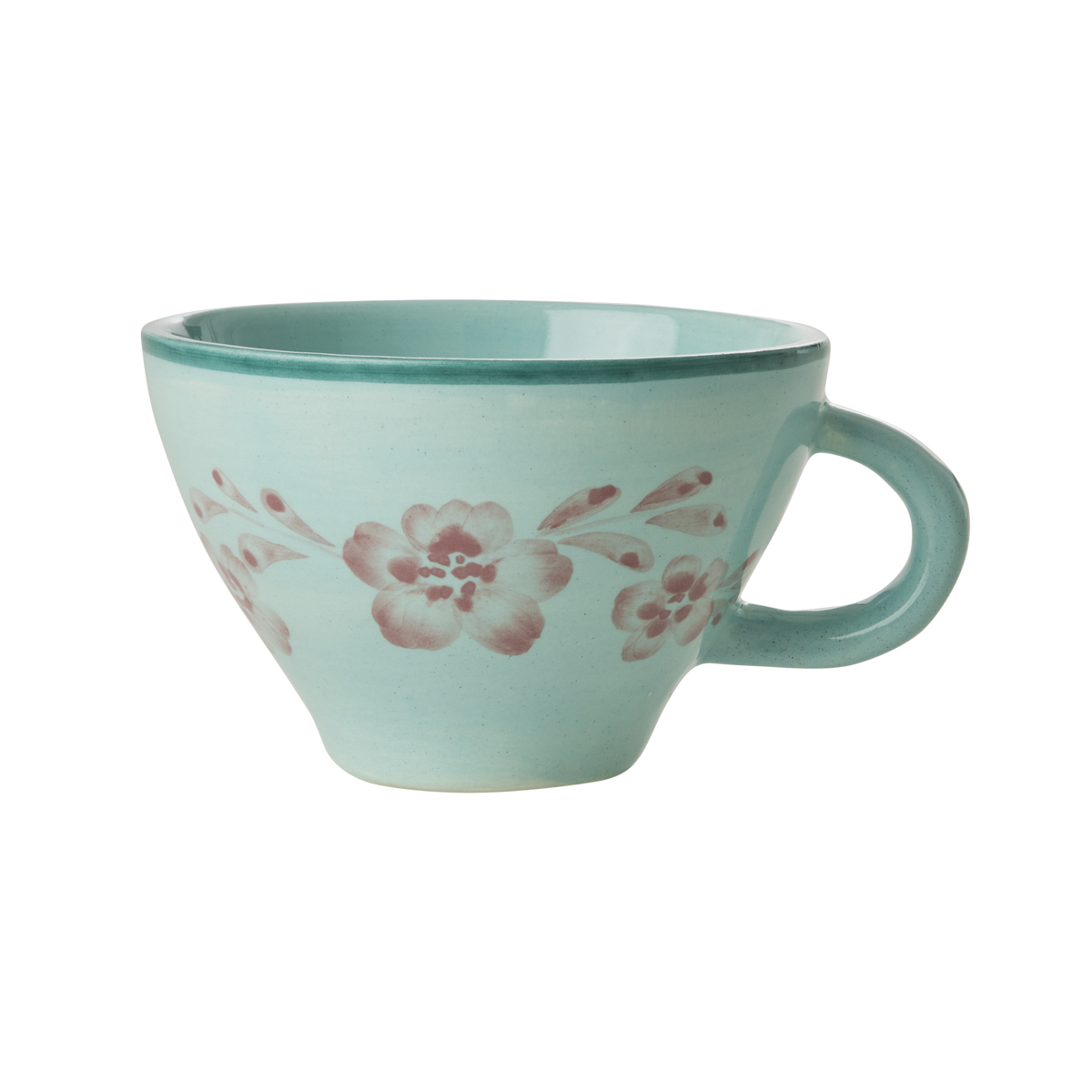 Ceramic Tea Cup with Hand Painted Soft Pink Flower Vine - 5.0 oz